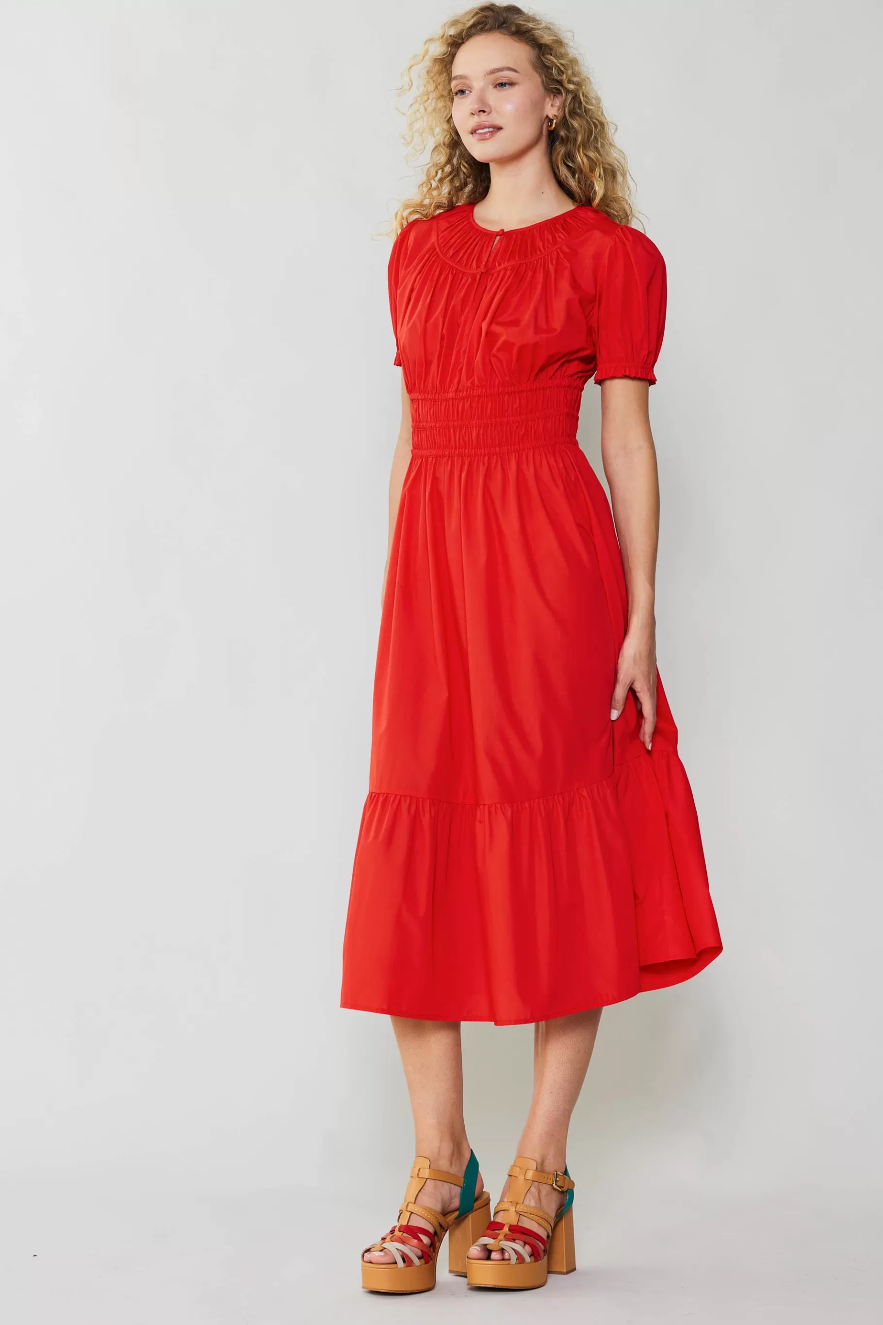 Current Air Midi Dresses>Brooklyn Poplin Midi Dress RED