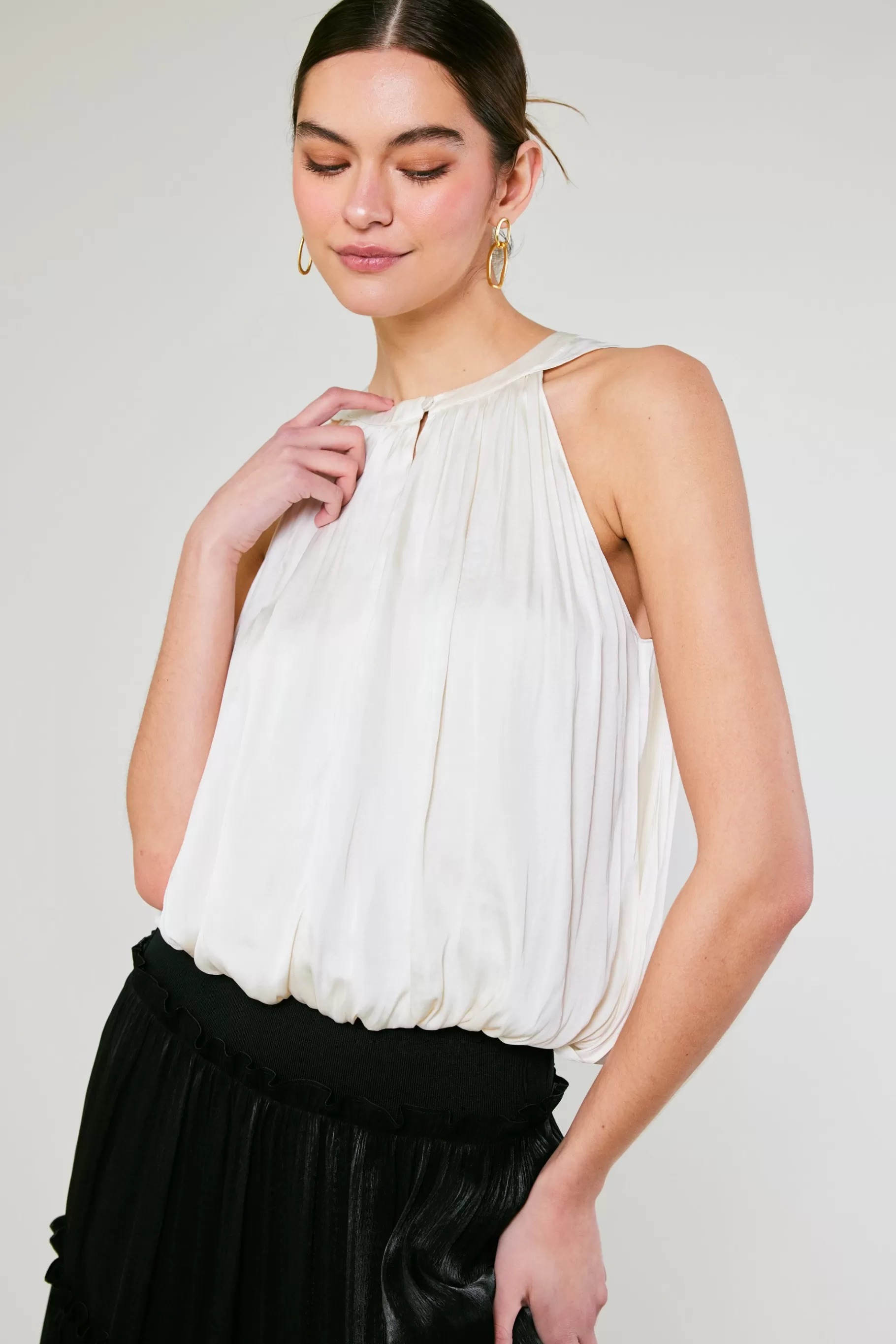 Current Air Sleeveless Tops>Bubble Hem Blouse CREAM