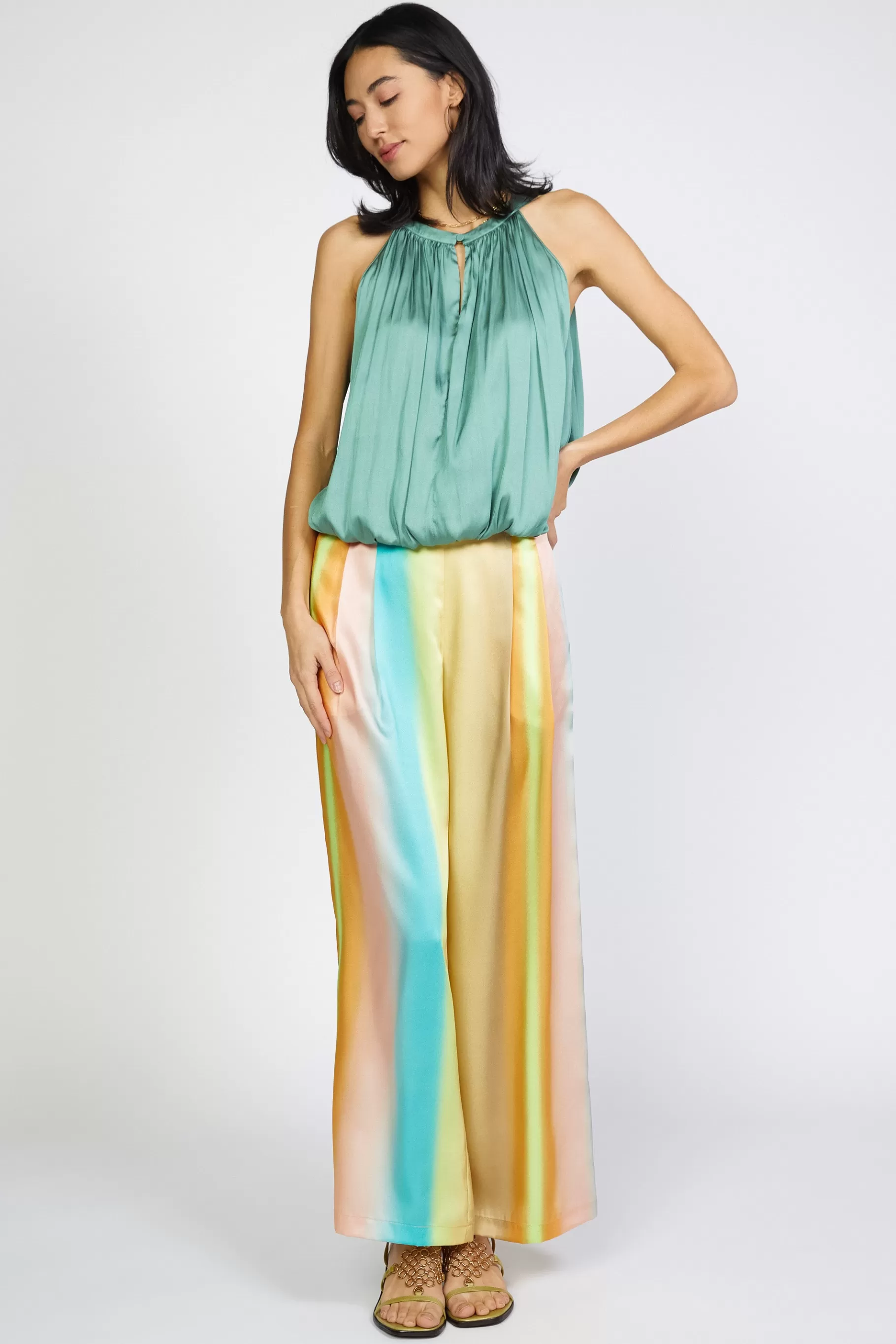 Current Air Sleeveless Tops>Bubble Hem Blouse SAGEGREEN