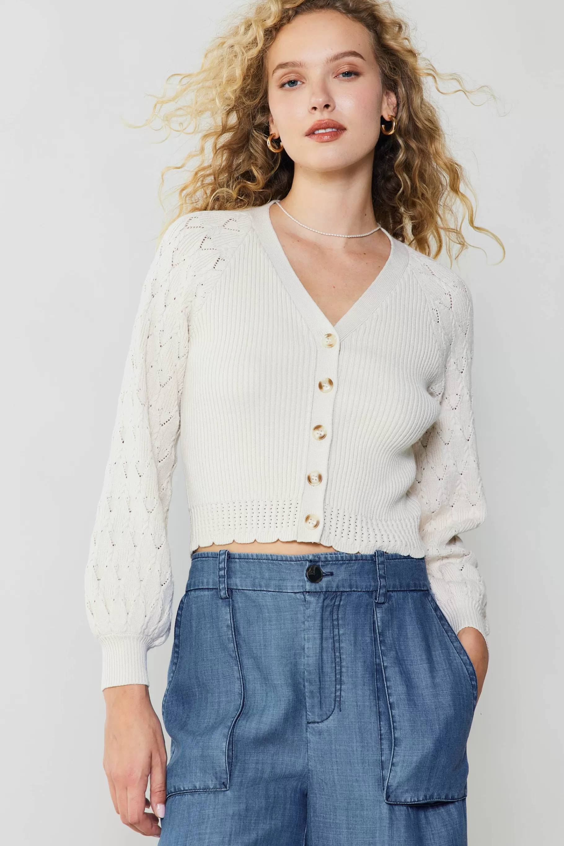 Current Air Cardigans | Long Sleeve Tops>Button Cardigan CREAM