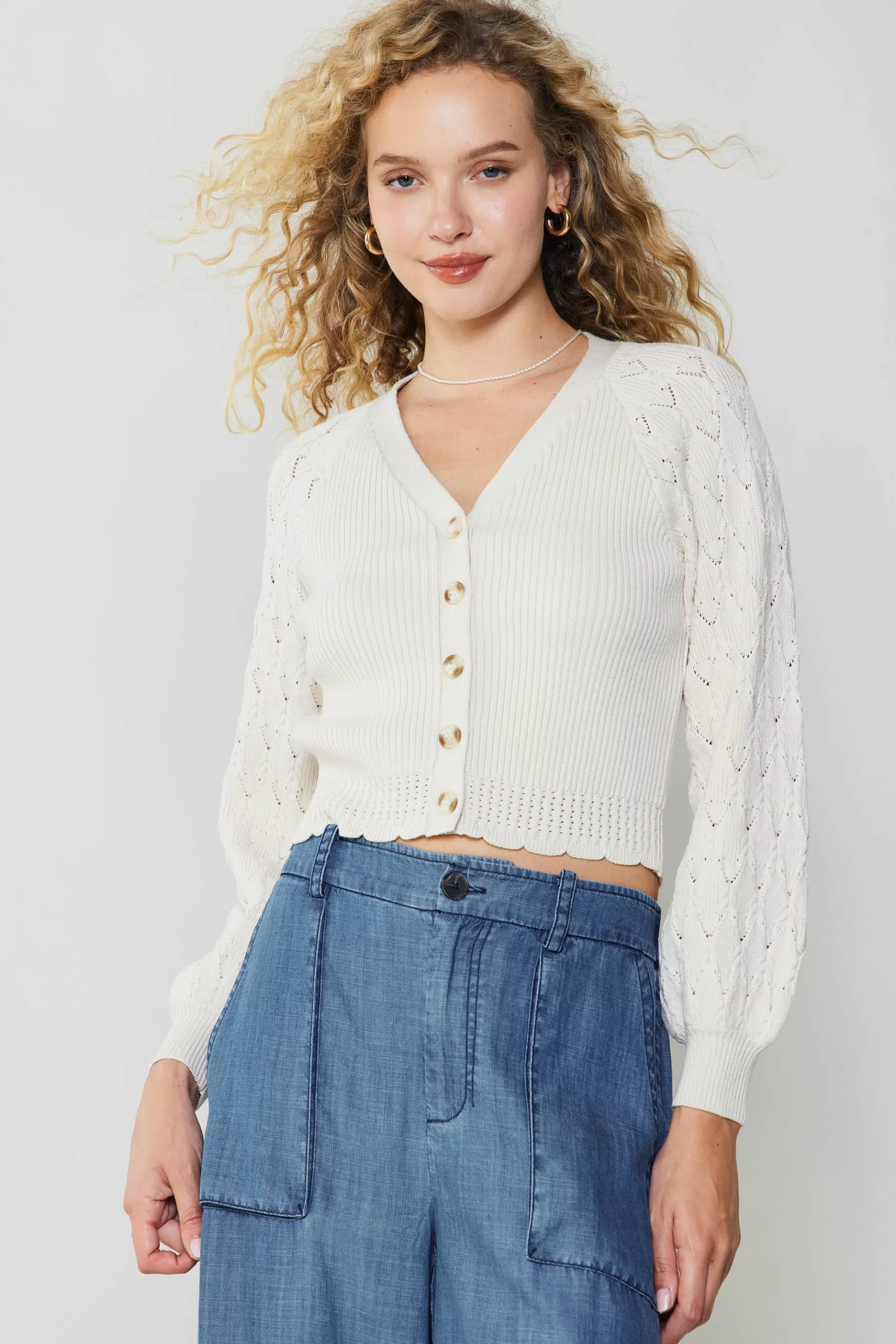 Current Air Cardigans | Long Sleeve Tops>Button Cardigan CREAM