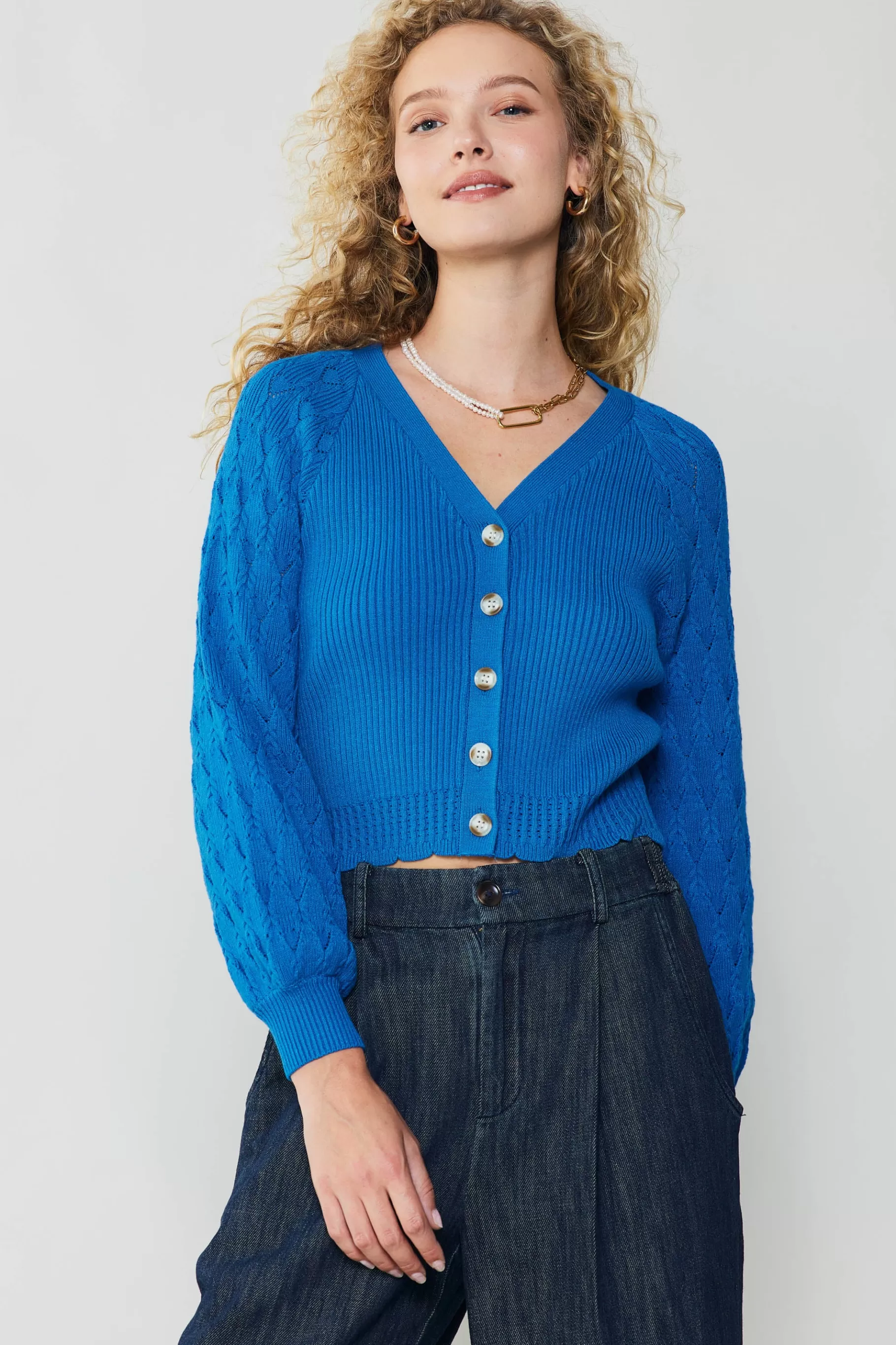 Current Air Cardigans | Long Sleeve Tops>Button Cardigan BLUE