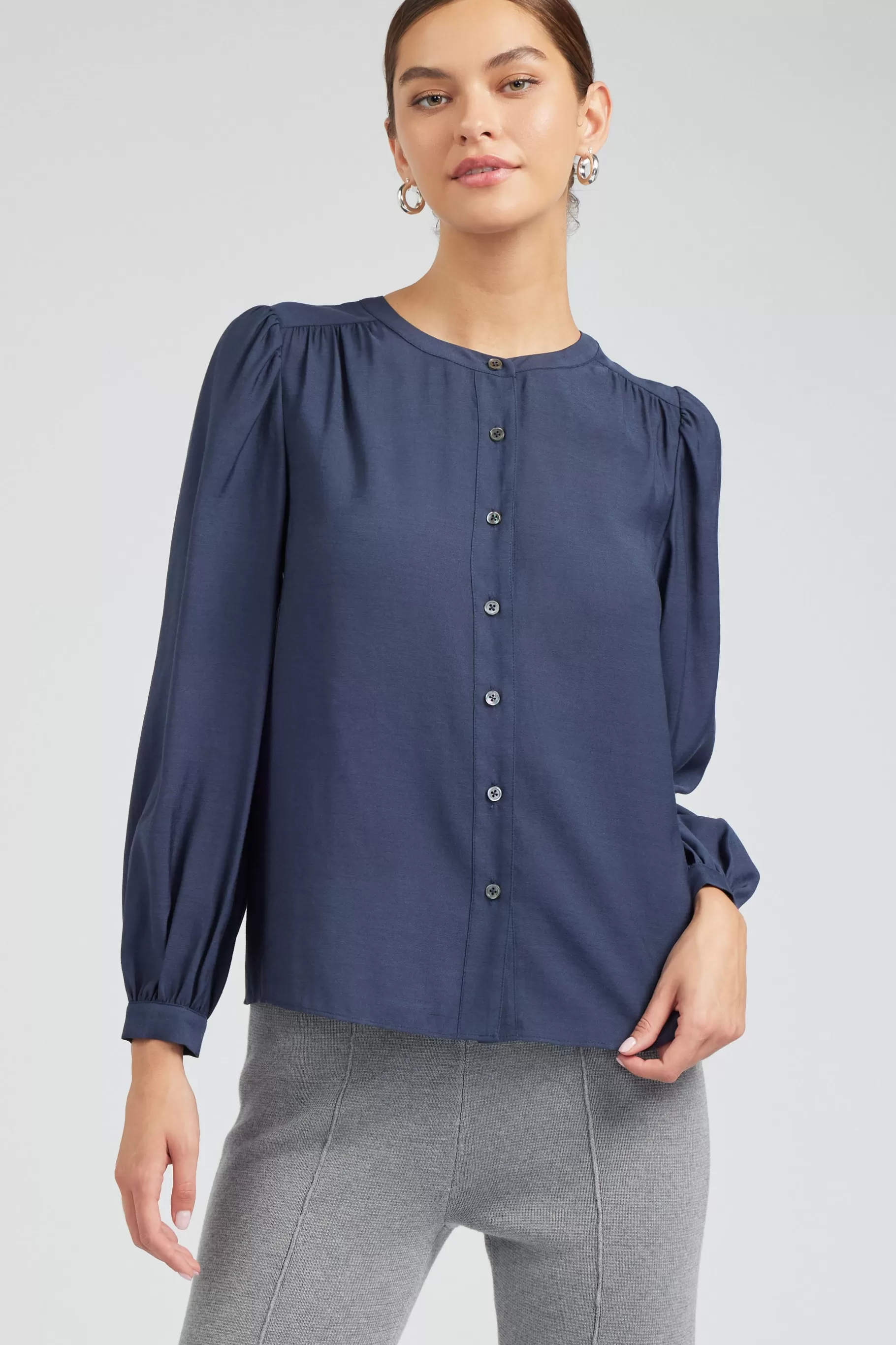 Current Air Long Sleeve Tops>Buttoned Blouse SLATENAVY