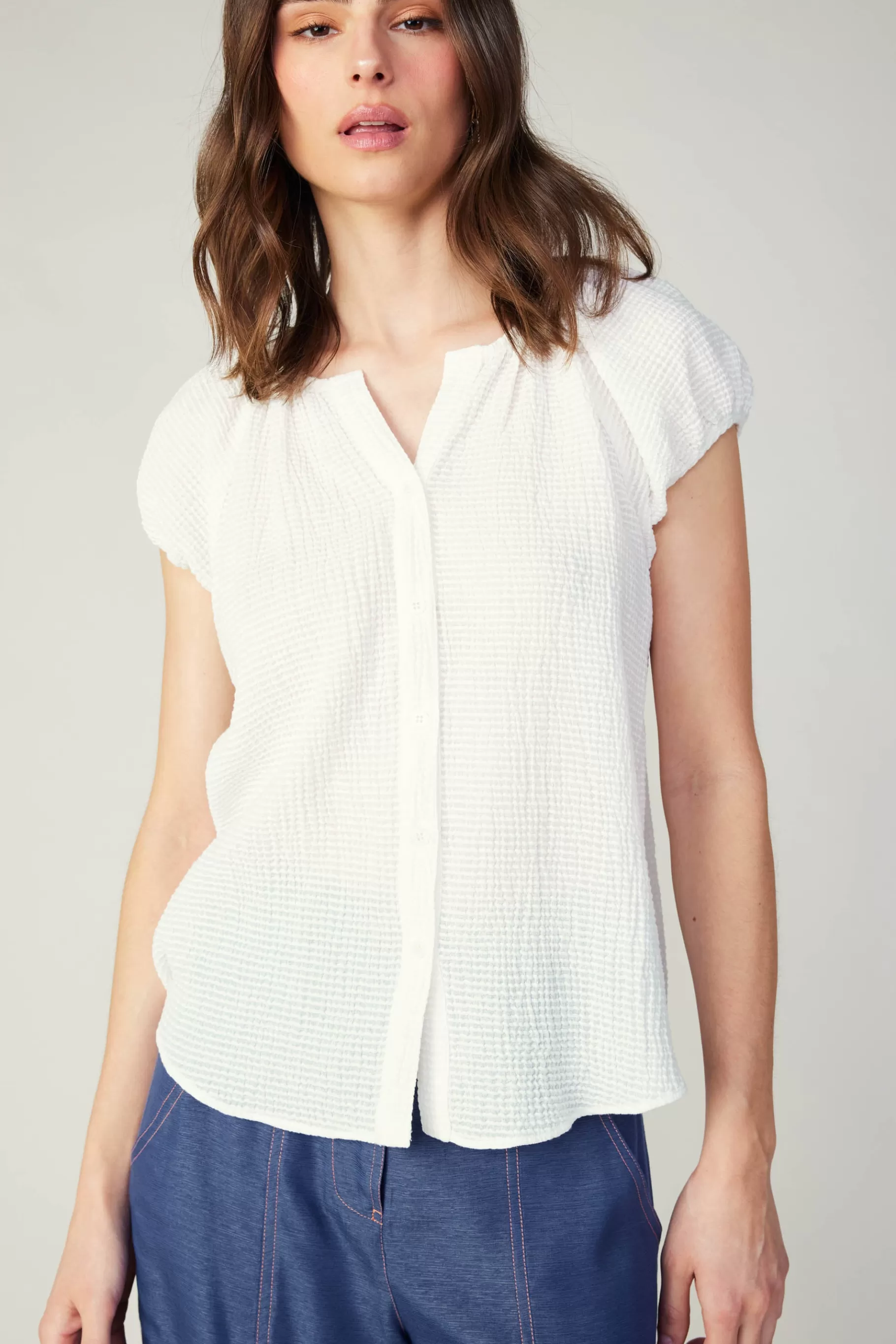 Current Air Sleeveless Tops>Buttoned Cotton Blouse WHITE