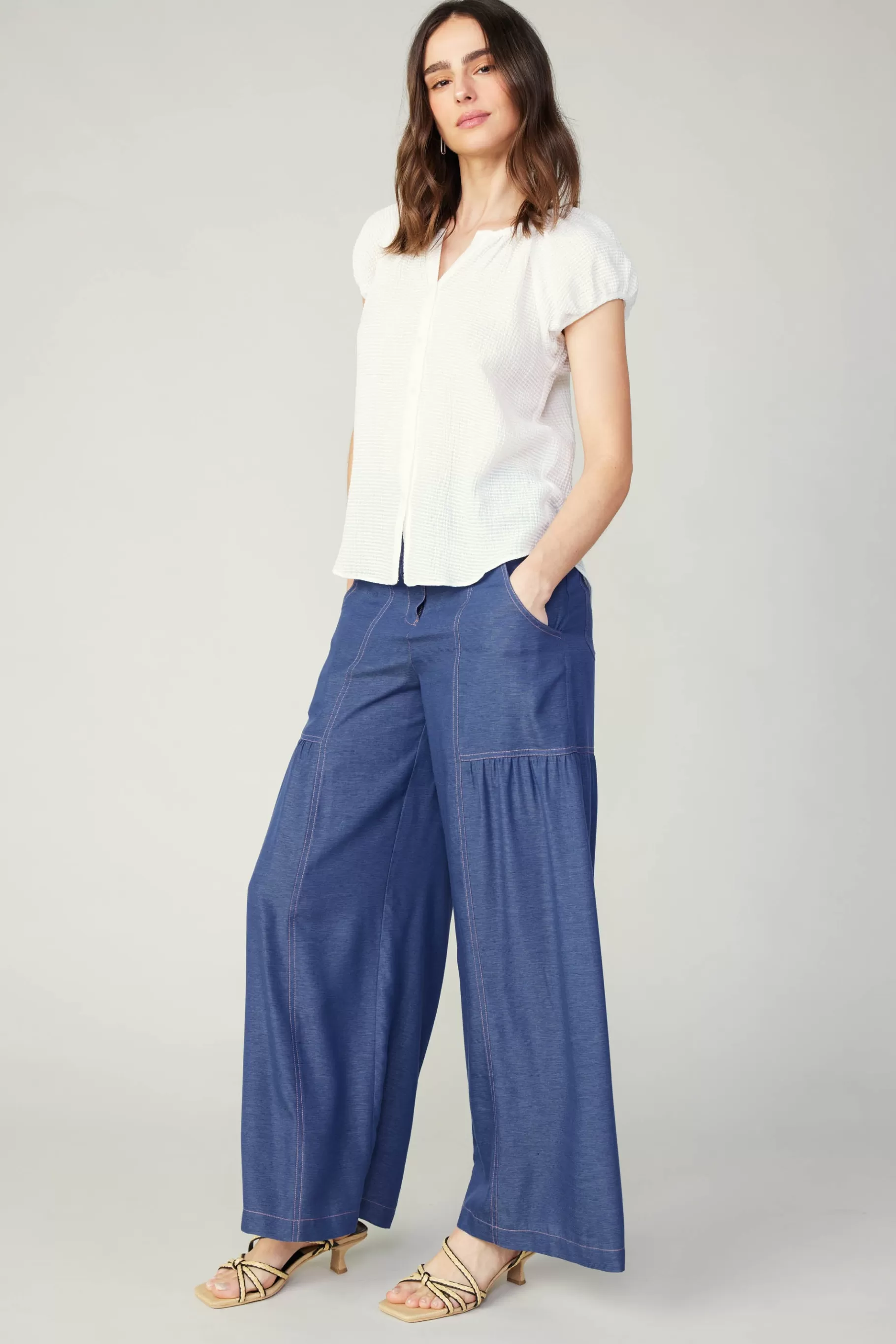 Current Air Sleeveless Tops>Buttoned Cotton Blouse WHITE