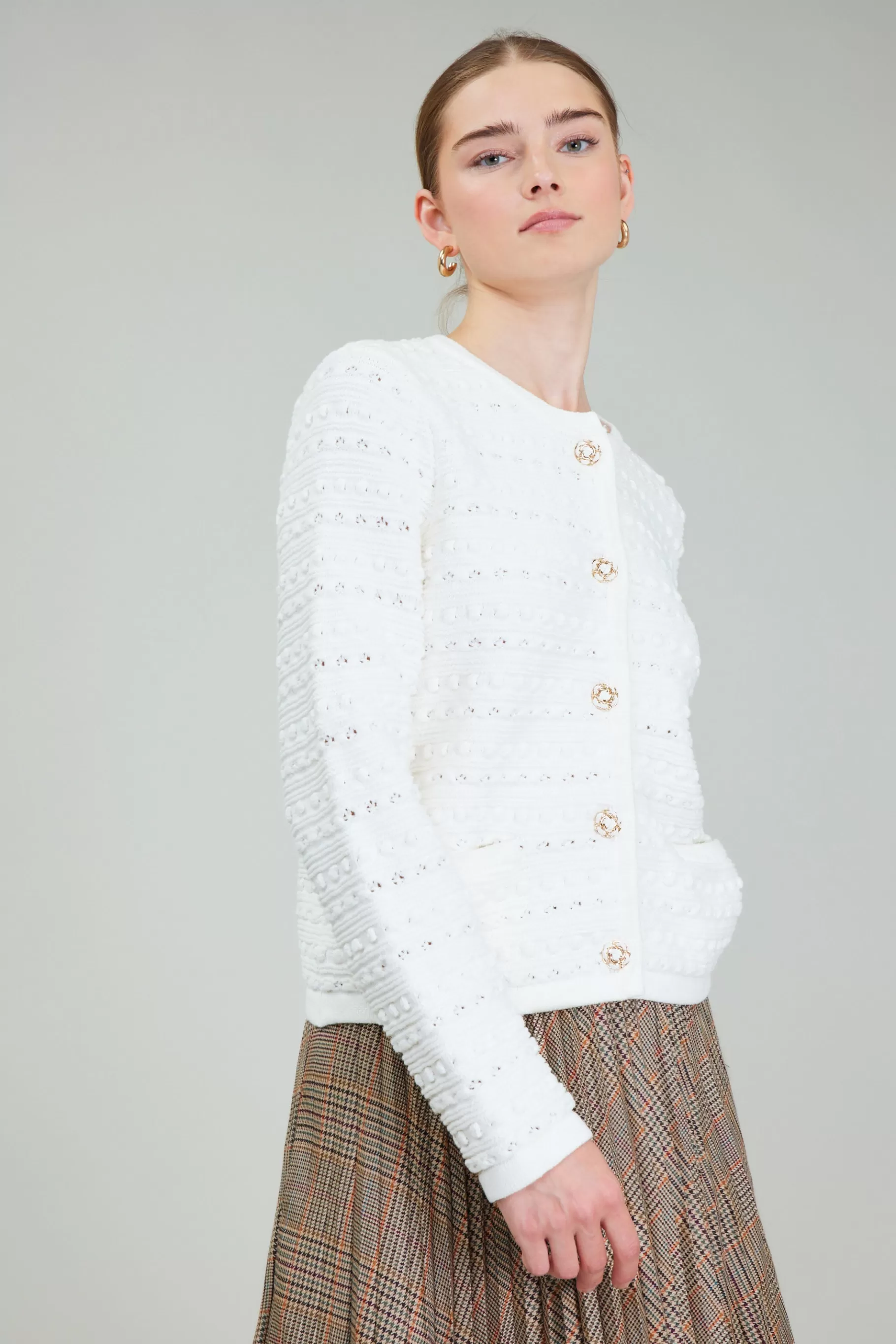 Current Air Cardigans>Buttonup Cardigan IVORY