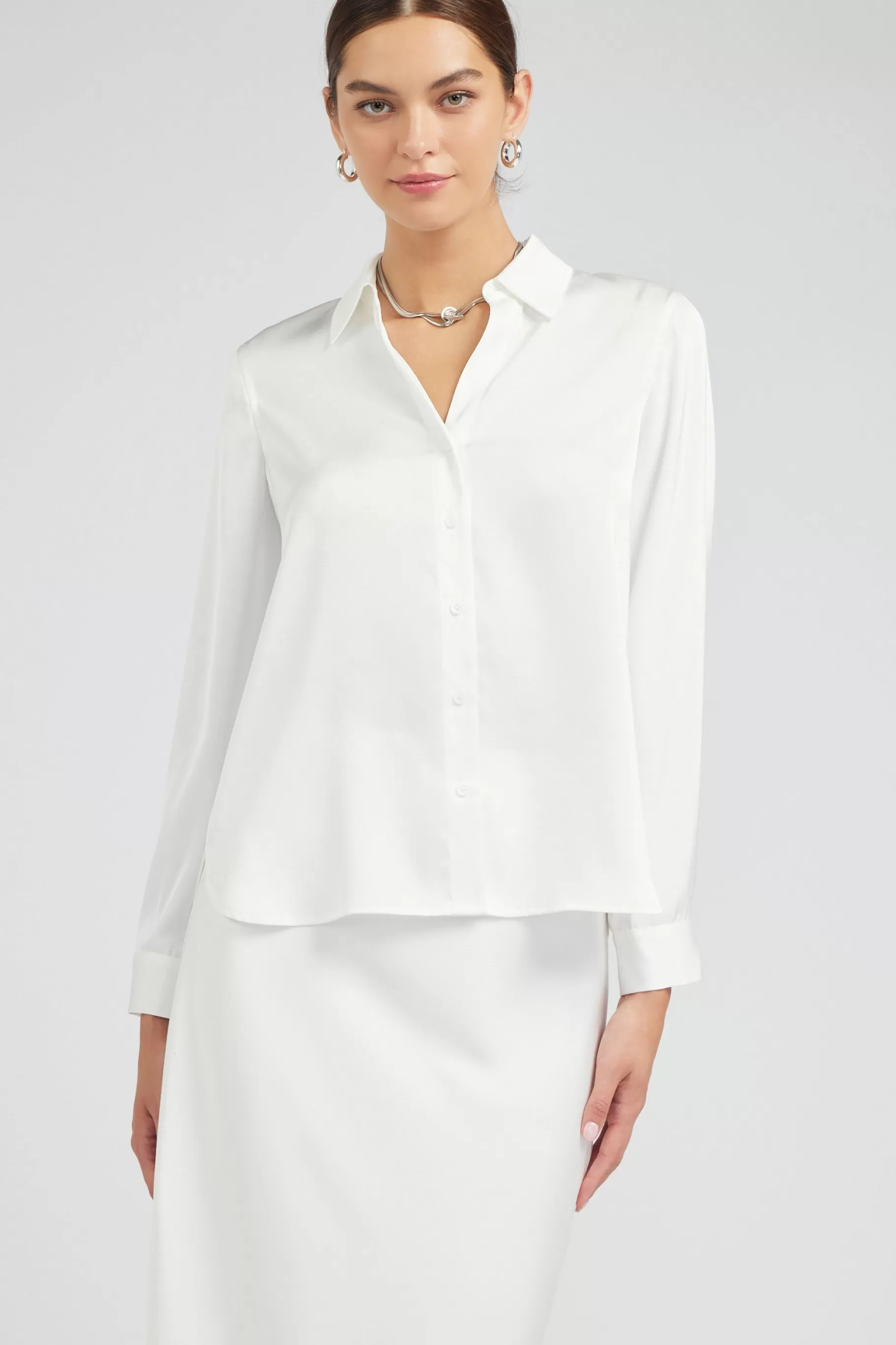 Current Air Long Sleeve Tops>Buttonup Collared Shirt OFFWHITE
