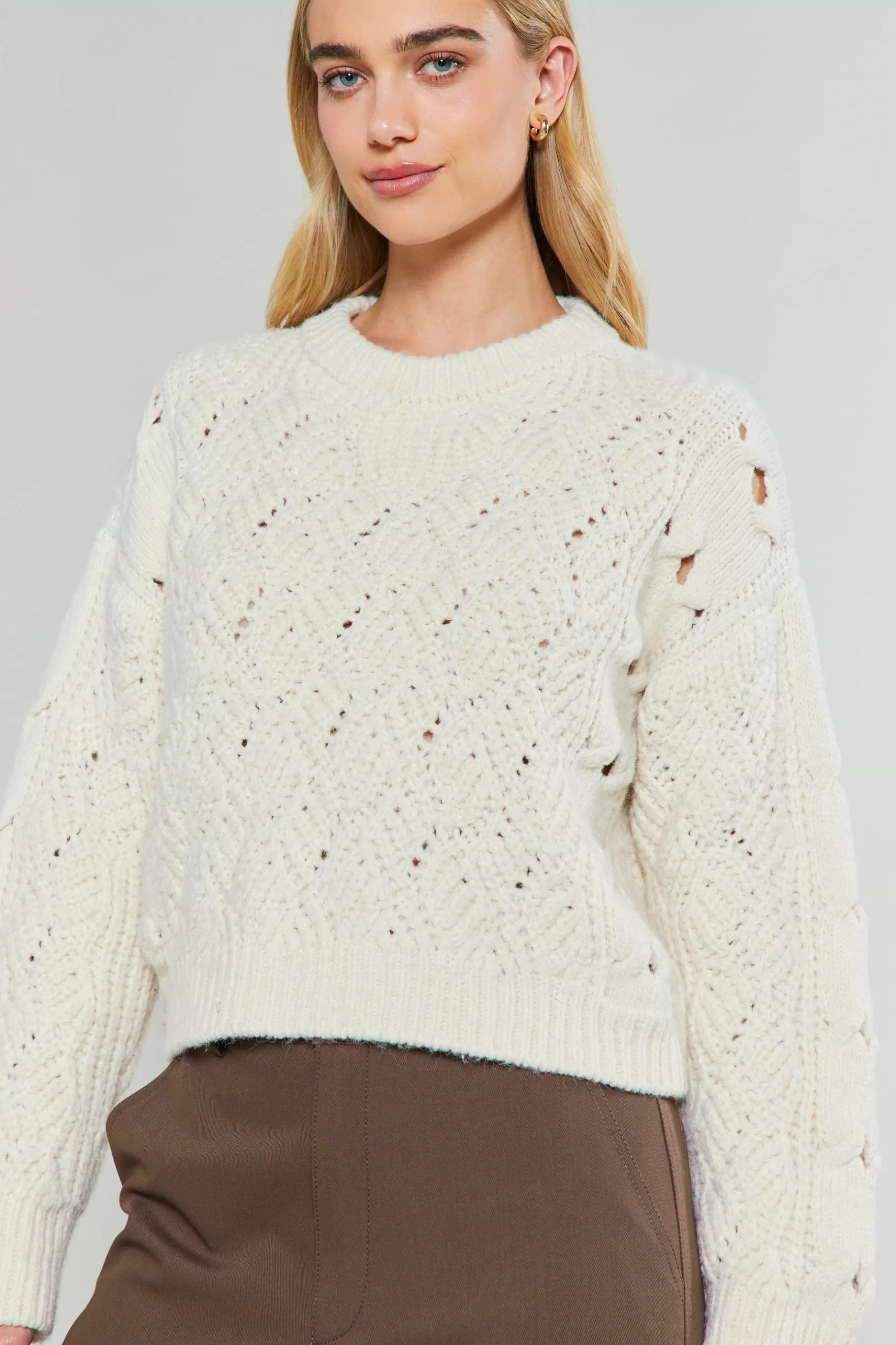 Current Air Knitwear | Sweaters>Cable Knit Sweater IVORY