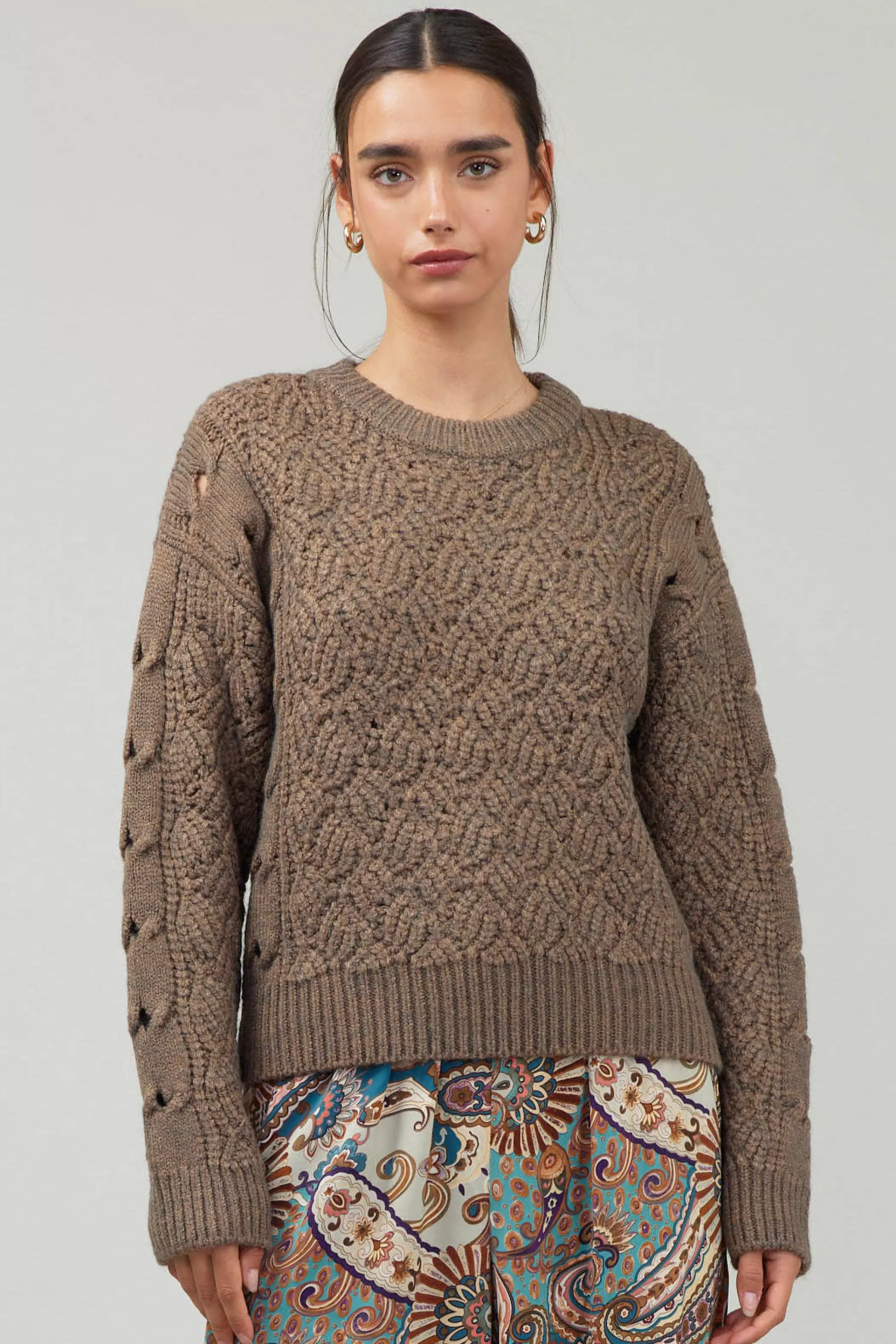 Current Air Knitwear | Sweaters>Cable Knit Sweater COCOA