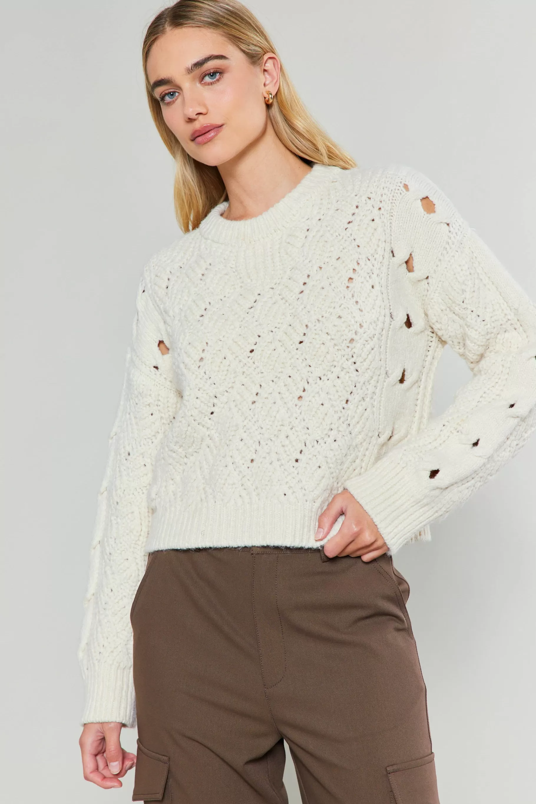 Current Air Knitwear | Sweaters>Cable Knit Sweater IVORY