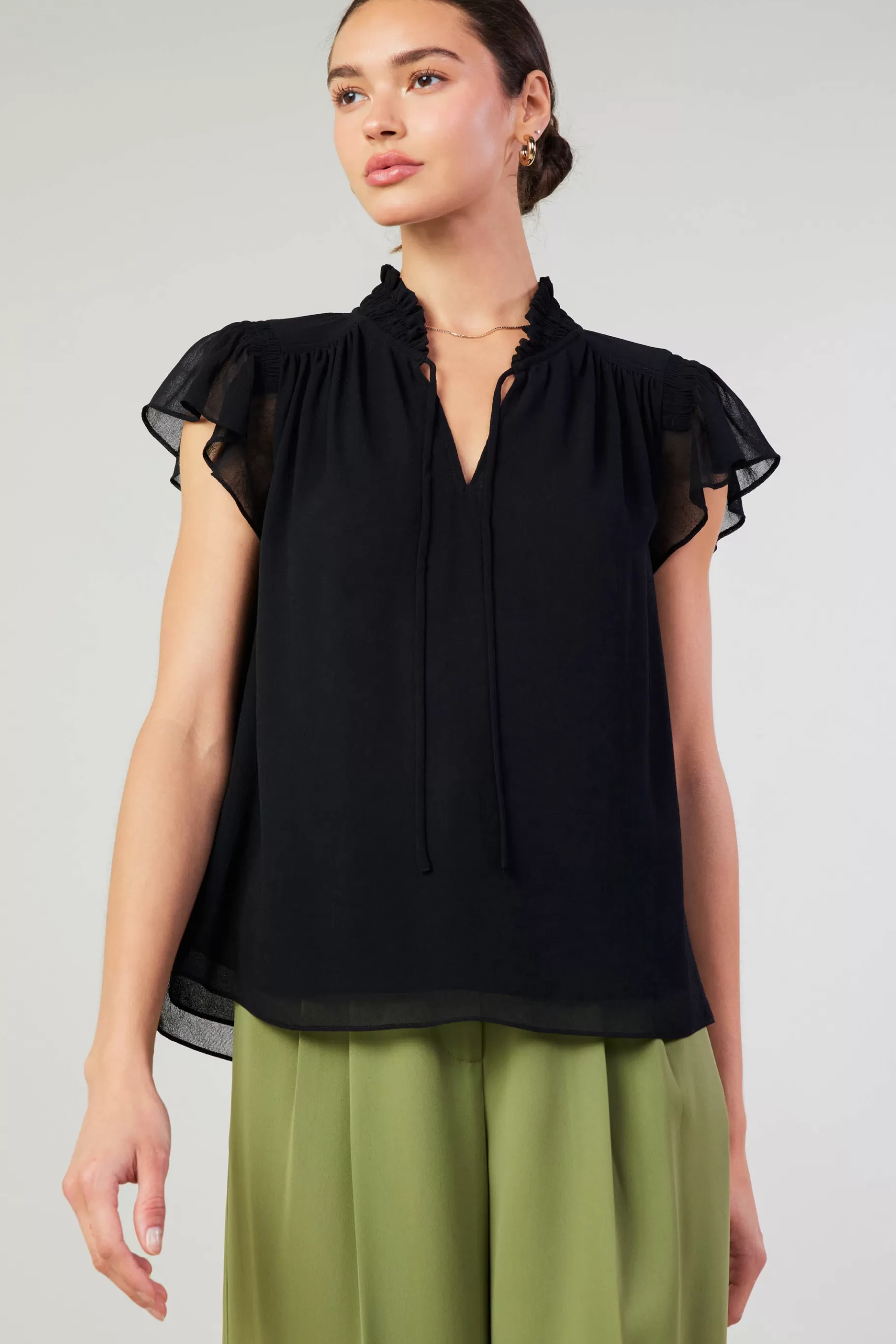 Current Air Short Sleeve Tops>Cap Sleeve Blouse BLACK