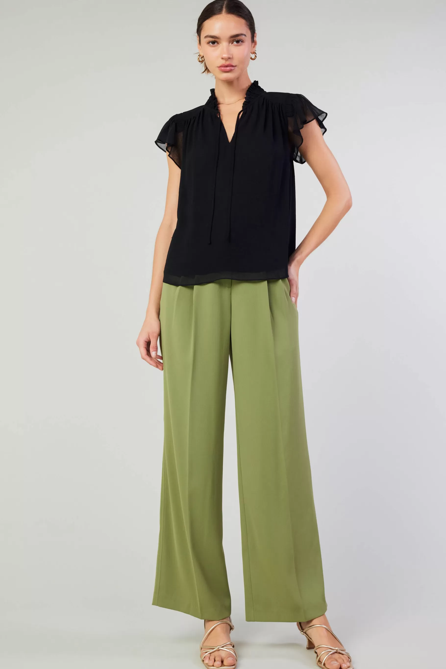 Current Air Short Sleeve Tops>Cap Sleeve Blouse BLACK