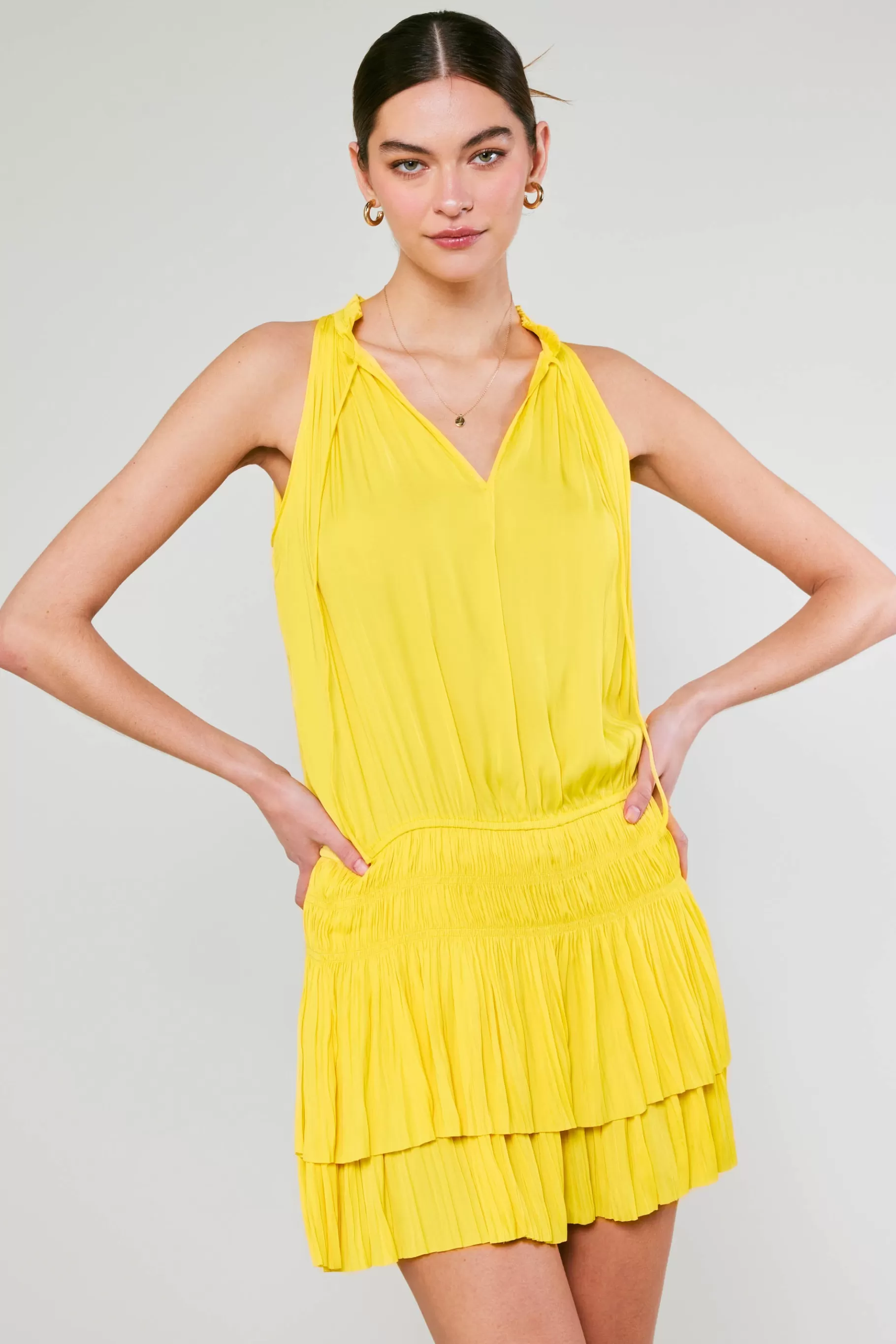 Current Air Mini Dresses>Cara Pleated Mini Dress SUNNYYELLOW