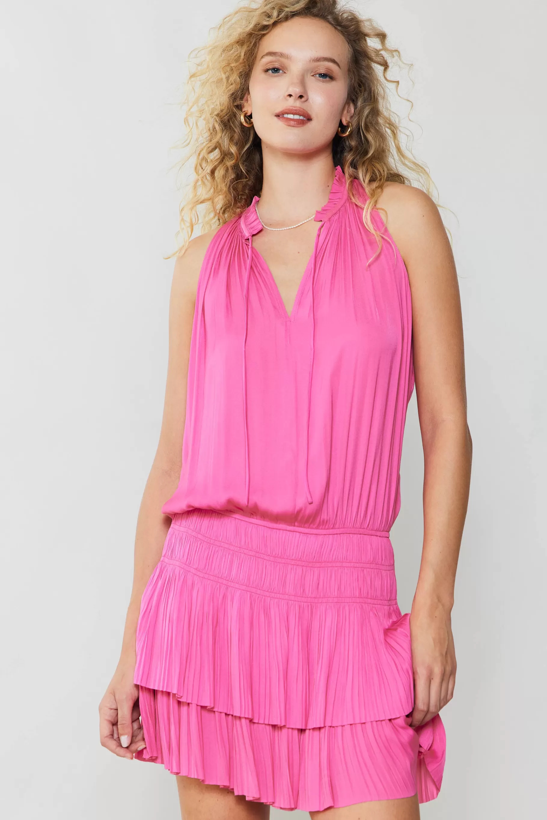 Current Air Mini Dresses>Cara Pleated Mini Dress AZALEA