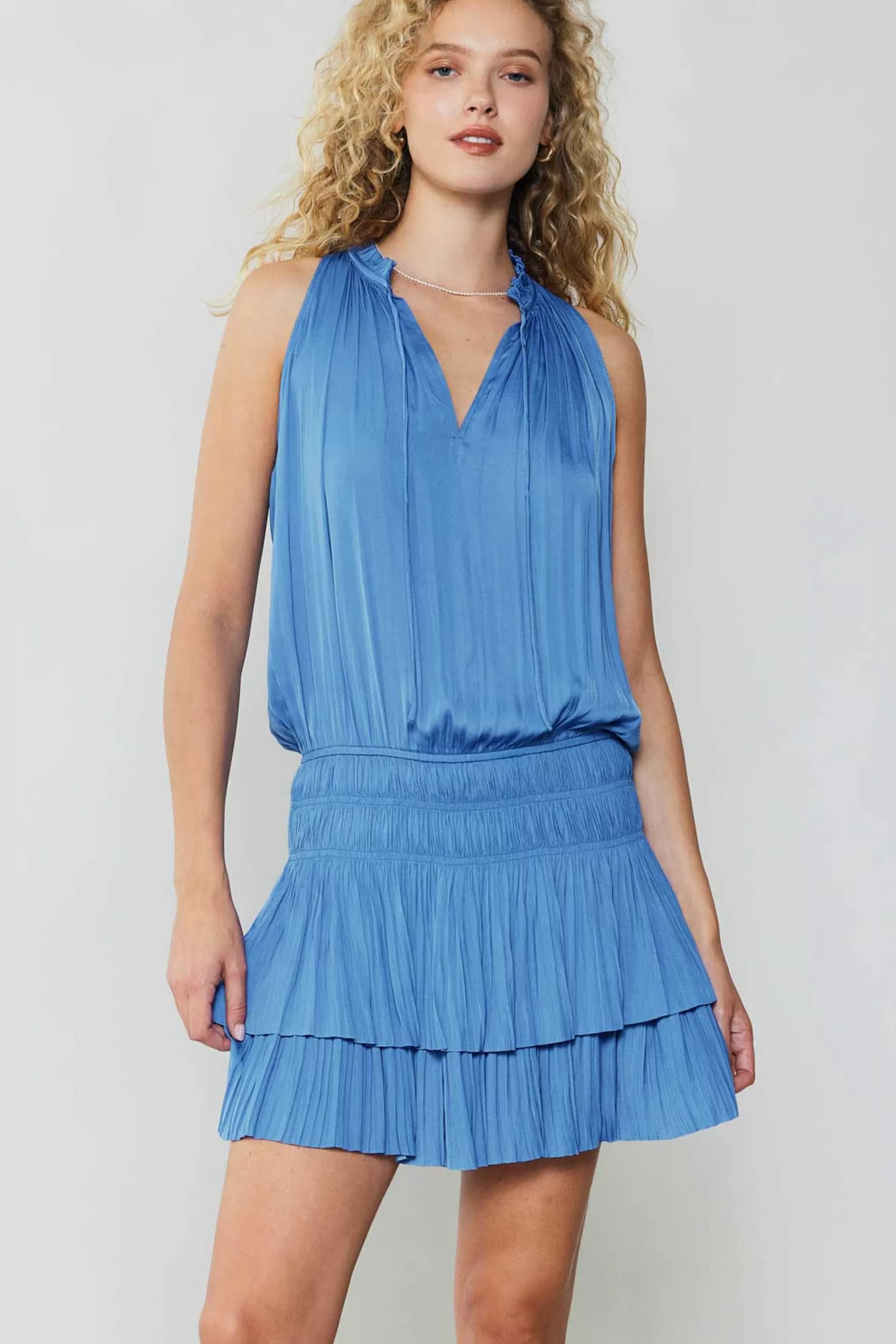 Current Air Mini Dresses>Cara Pleated Mini Dress FADEDBLUE