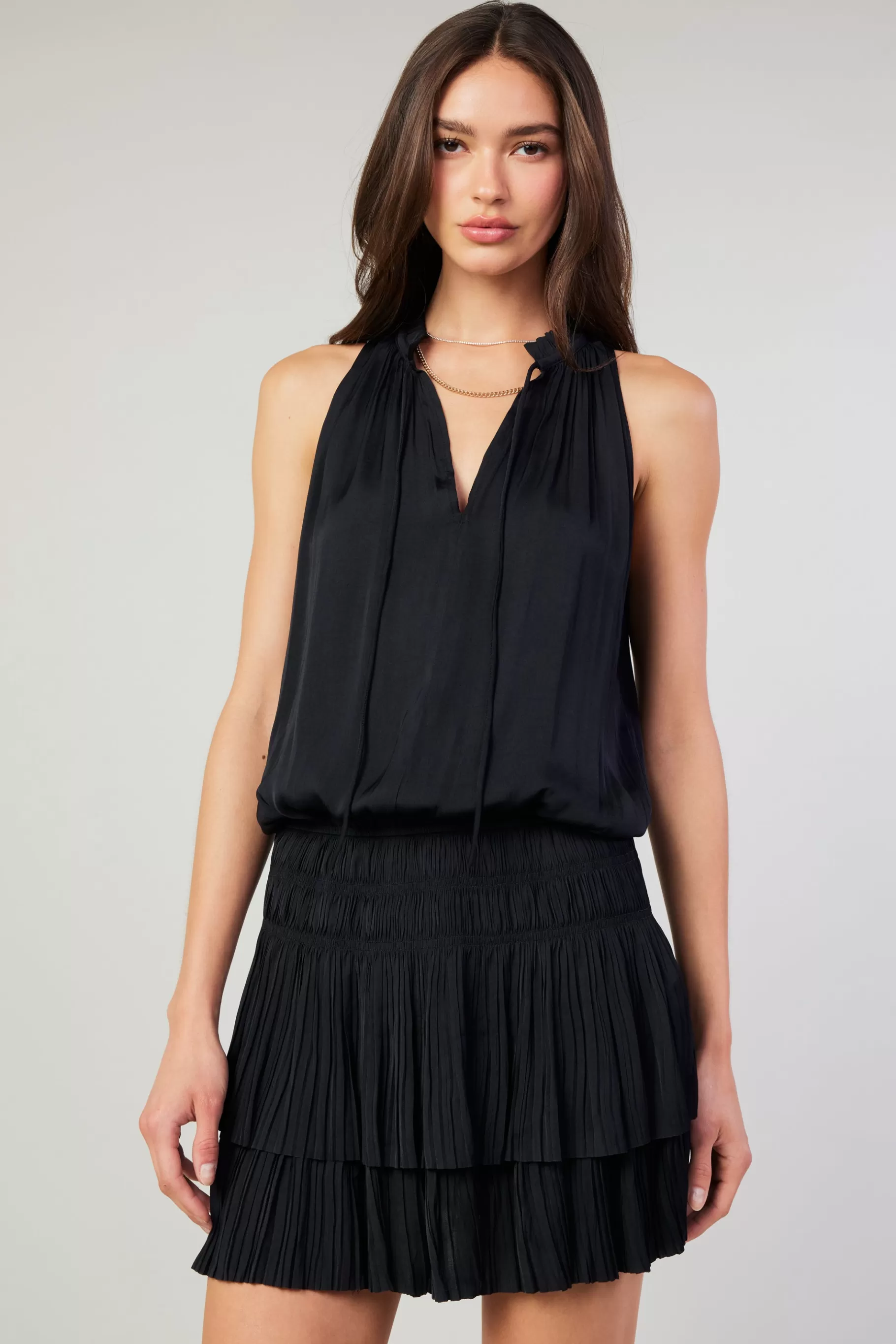 Current Air Mini Dresses>Cara Sleeveless Pleated Mini Dress BLACK