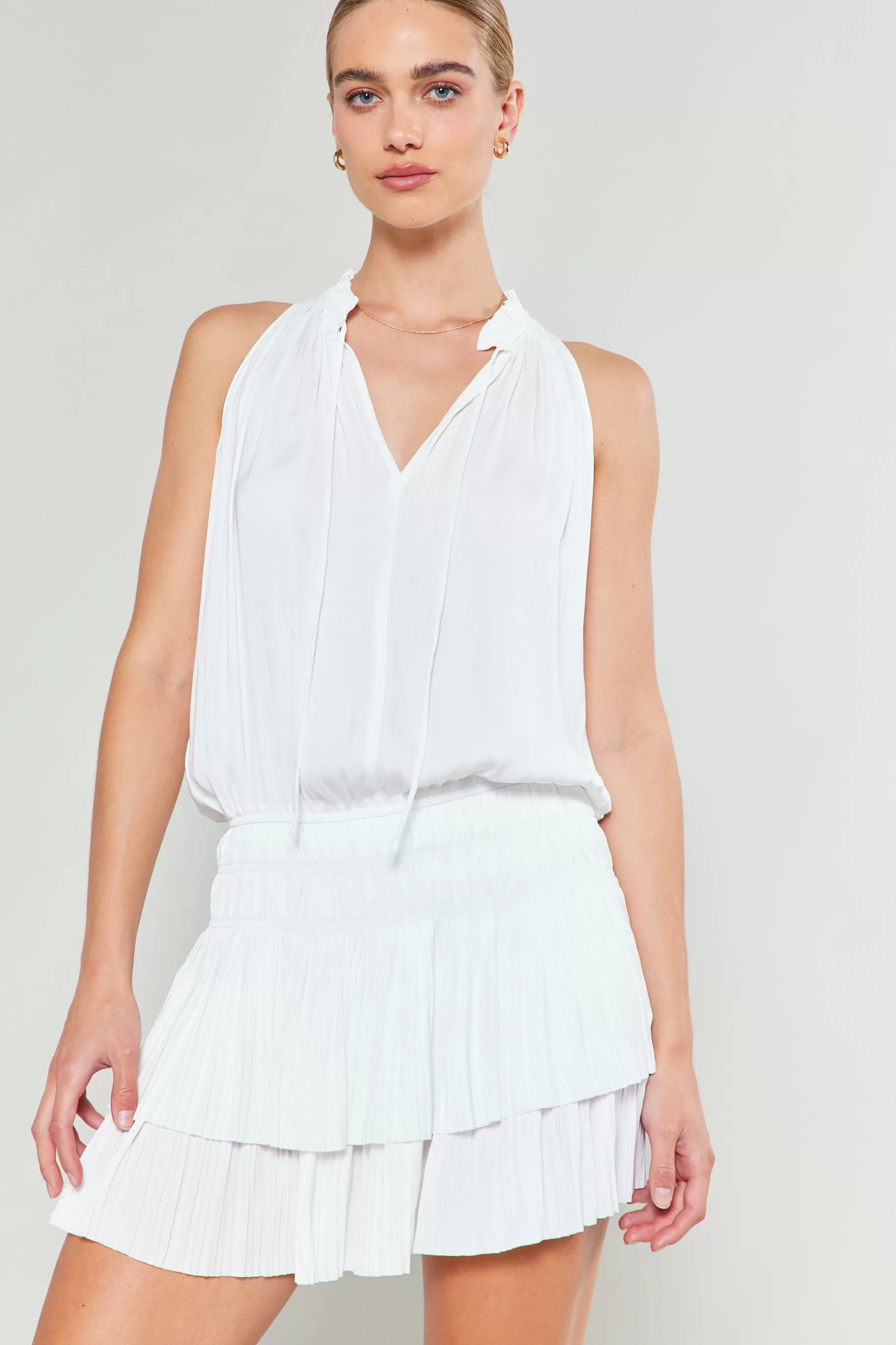 Current Air Mini Dresses>Cara Sleeveless Pleated Mini Dress WHITE