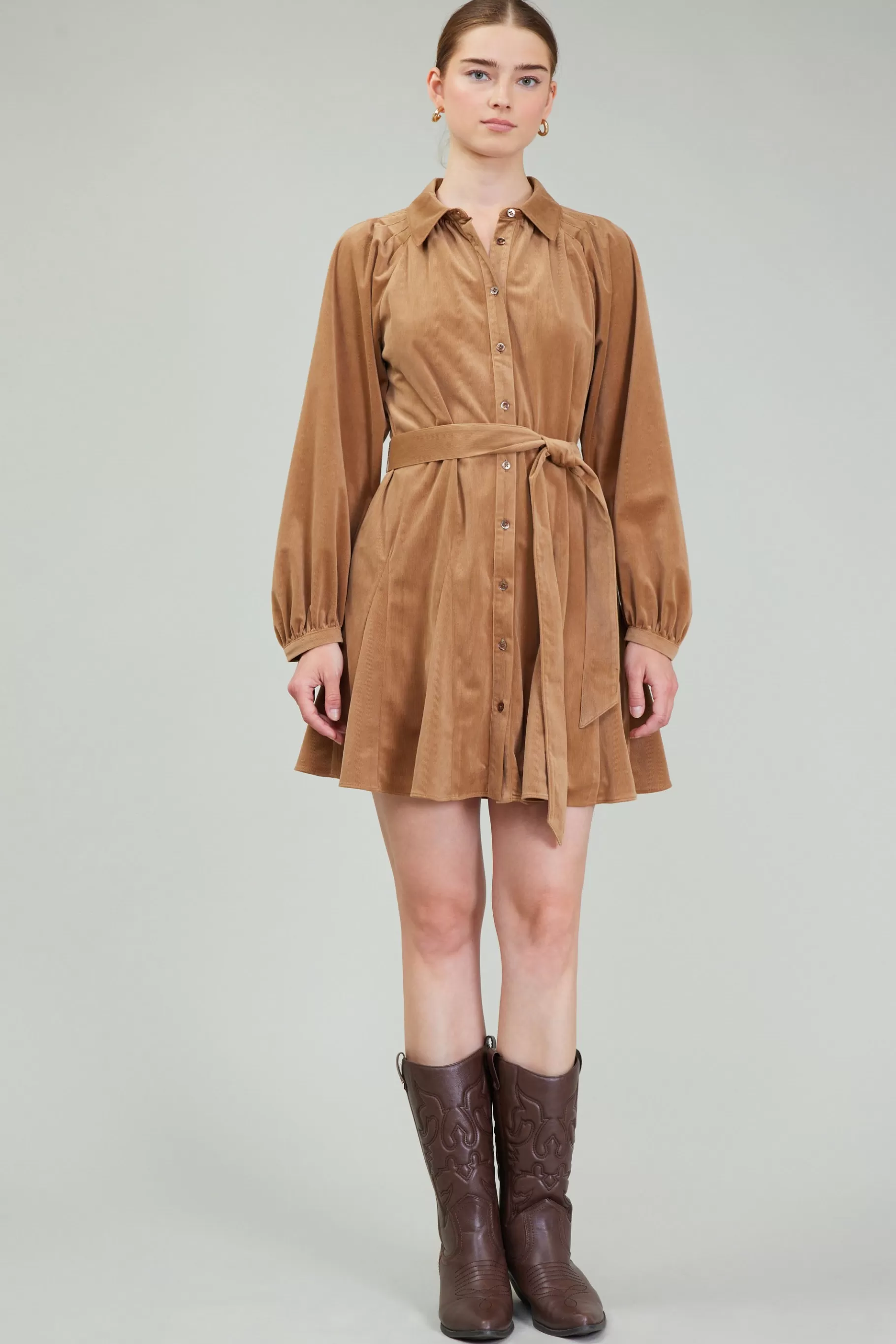 Current Air Mini Dresses>Carmel Corduroy Mini Dress LIGHTBROWN