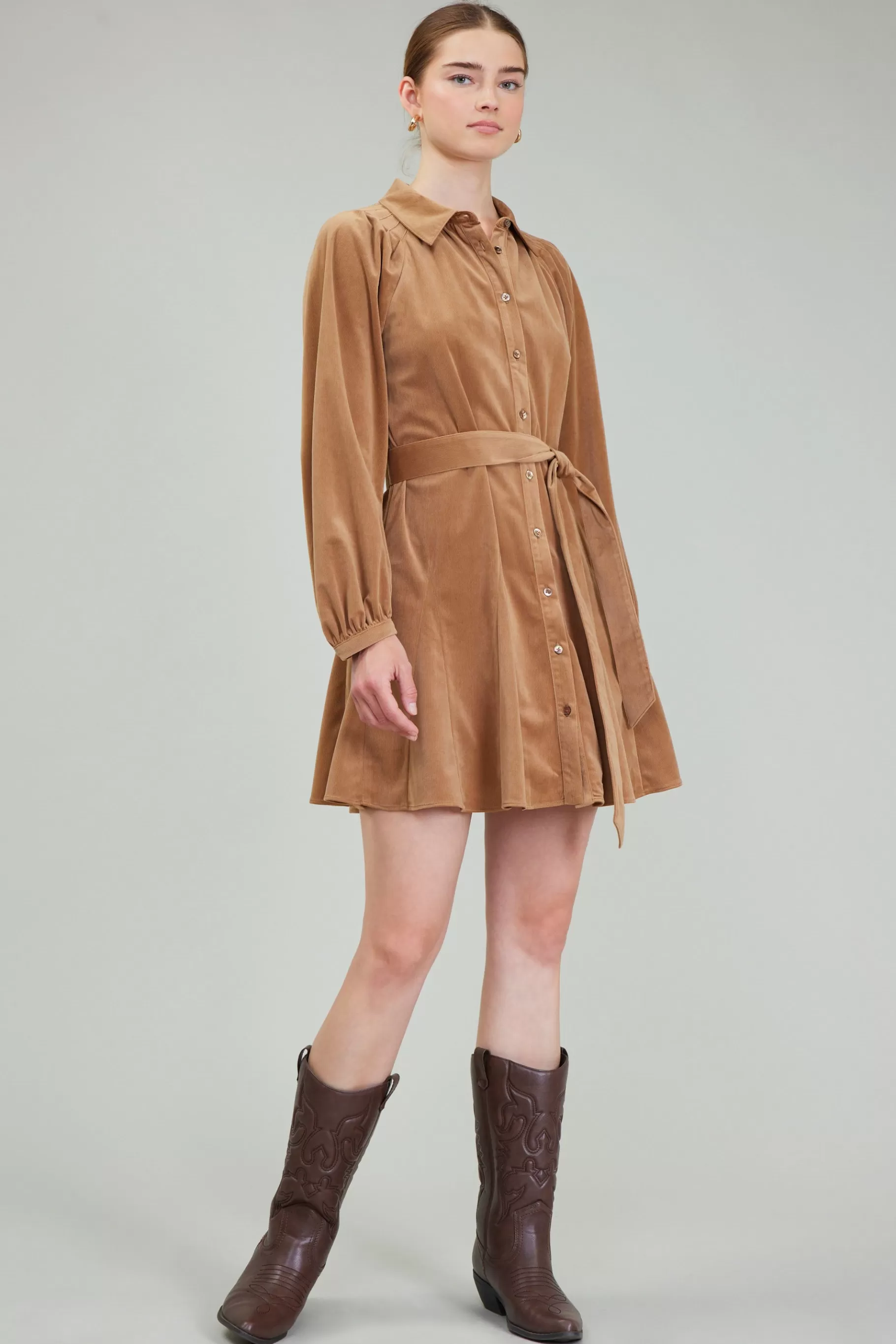 Current Air Mini Dresses>Carmel Corduroy Mini Dress LIGHTBROWN