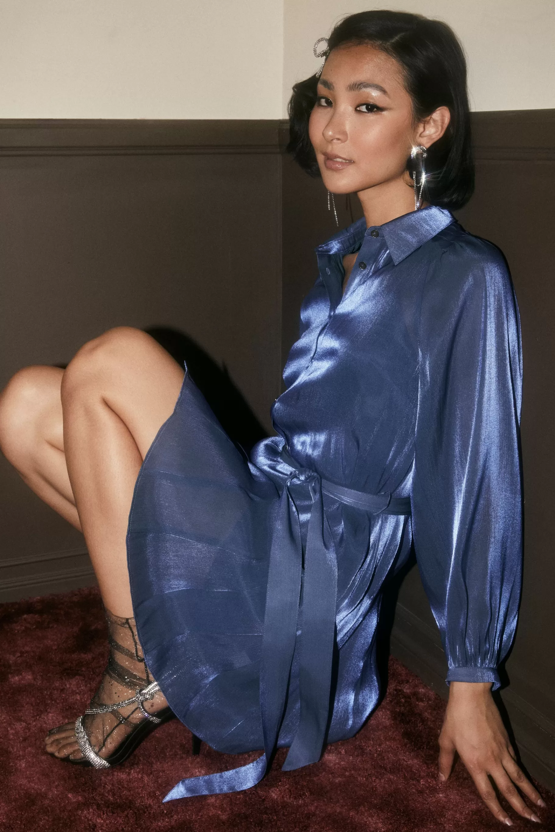 Current Air Mini Dresses>Carmel Lustrous Mini Dress MIDNIGHTBLUE