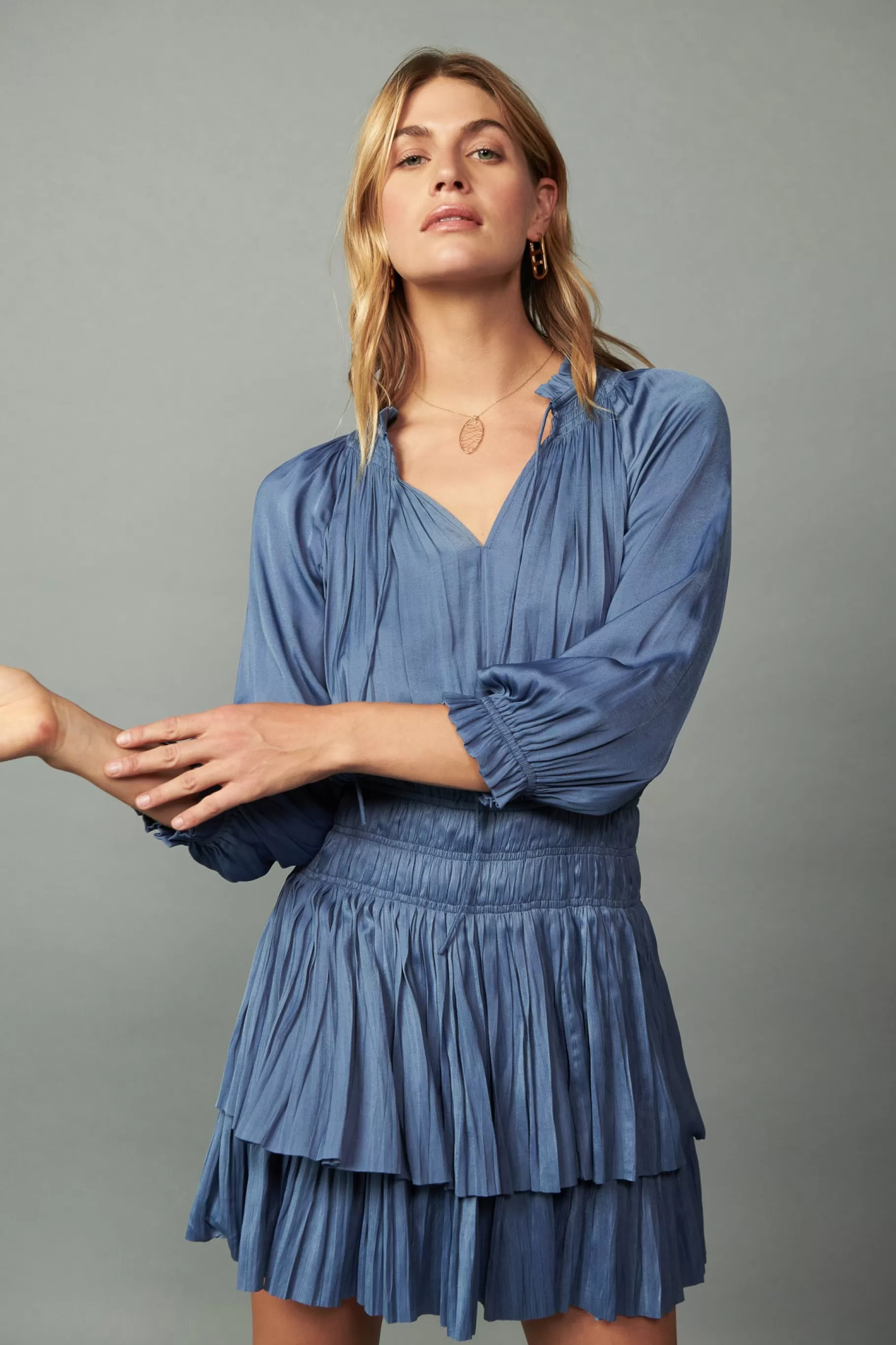 Current Air Mini Dresses>Cecile Smocked Mini Dress SLATEBLUE