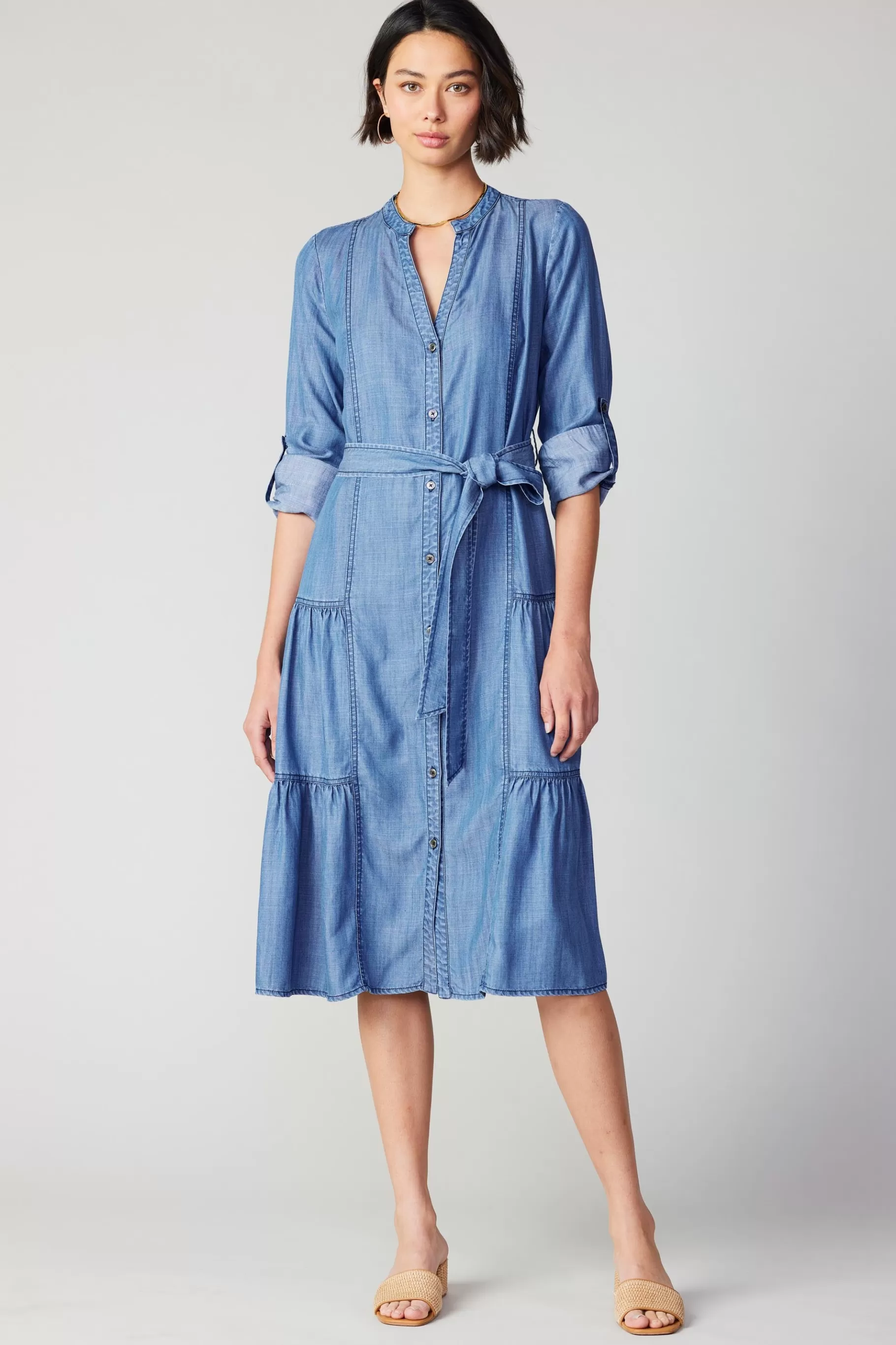 Current Air Midi Dresses>Buttondown Dress CHAMBRAY