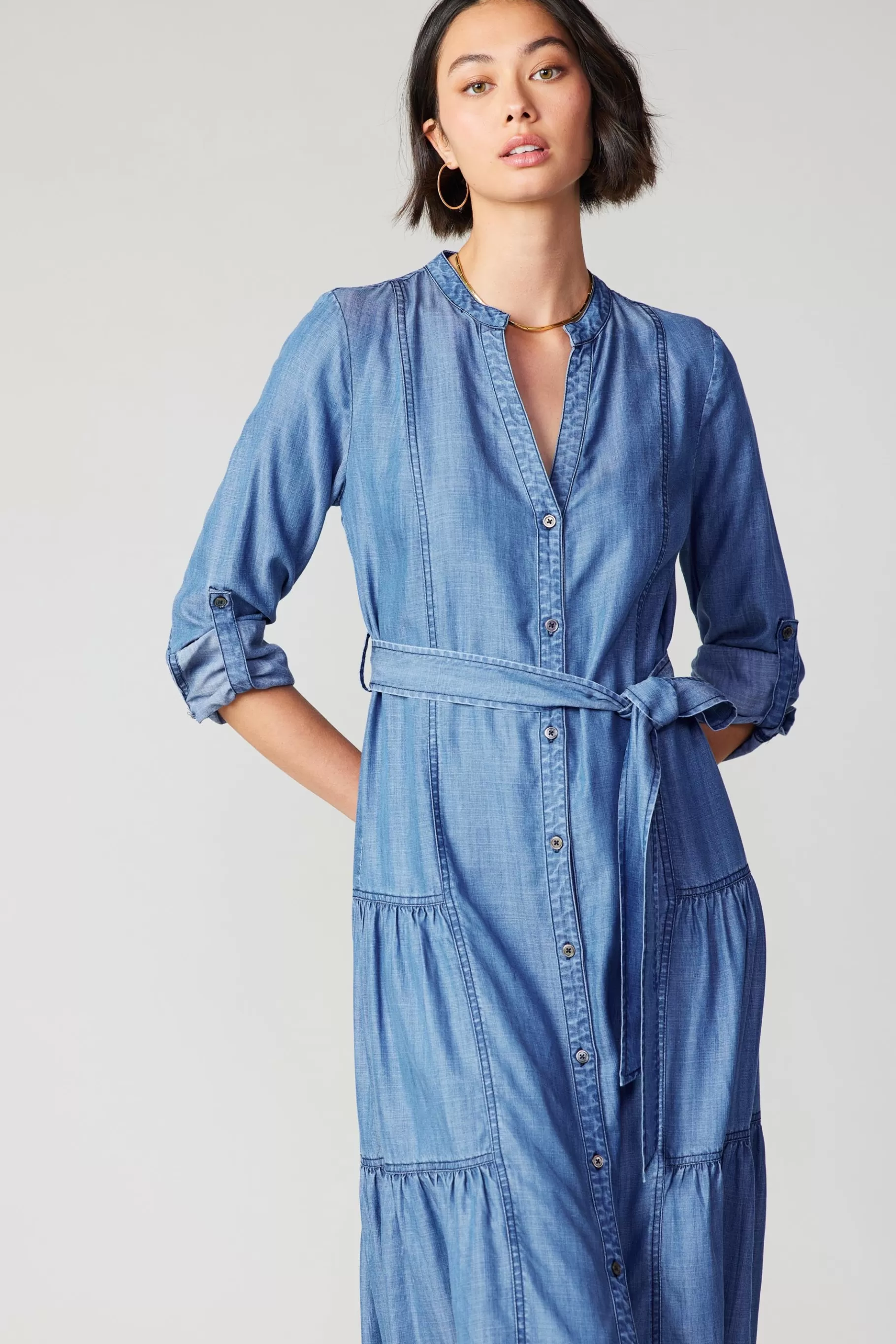 Current Air Midi Dresses>Buttondown Dress CHAMBRAY