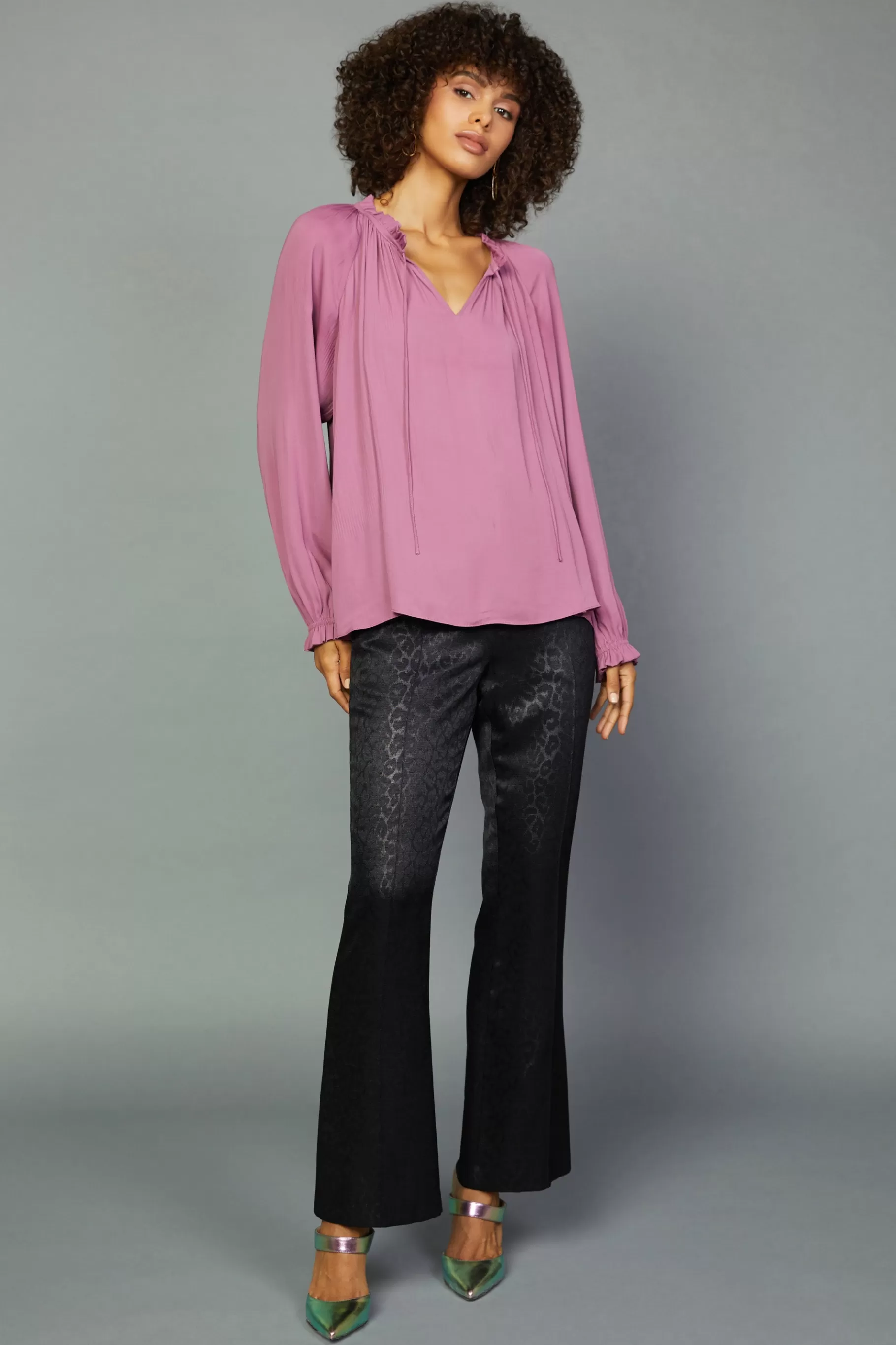Current Air Long Sleeve Tops>Charlotte Pleated Blouse CHATEAUROSE