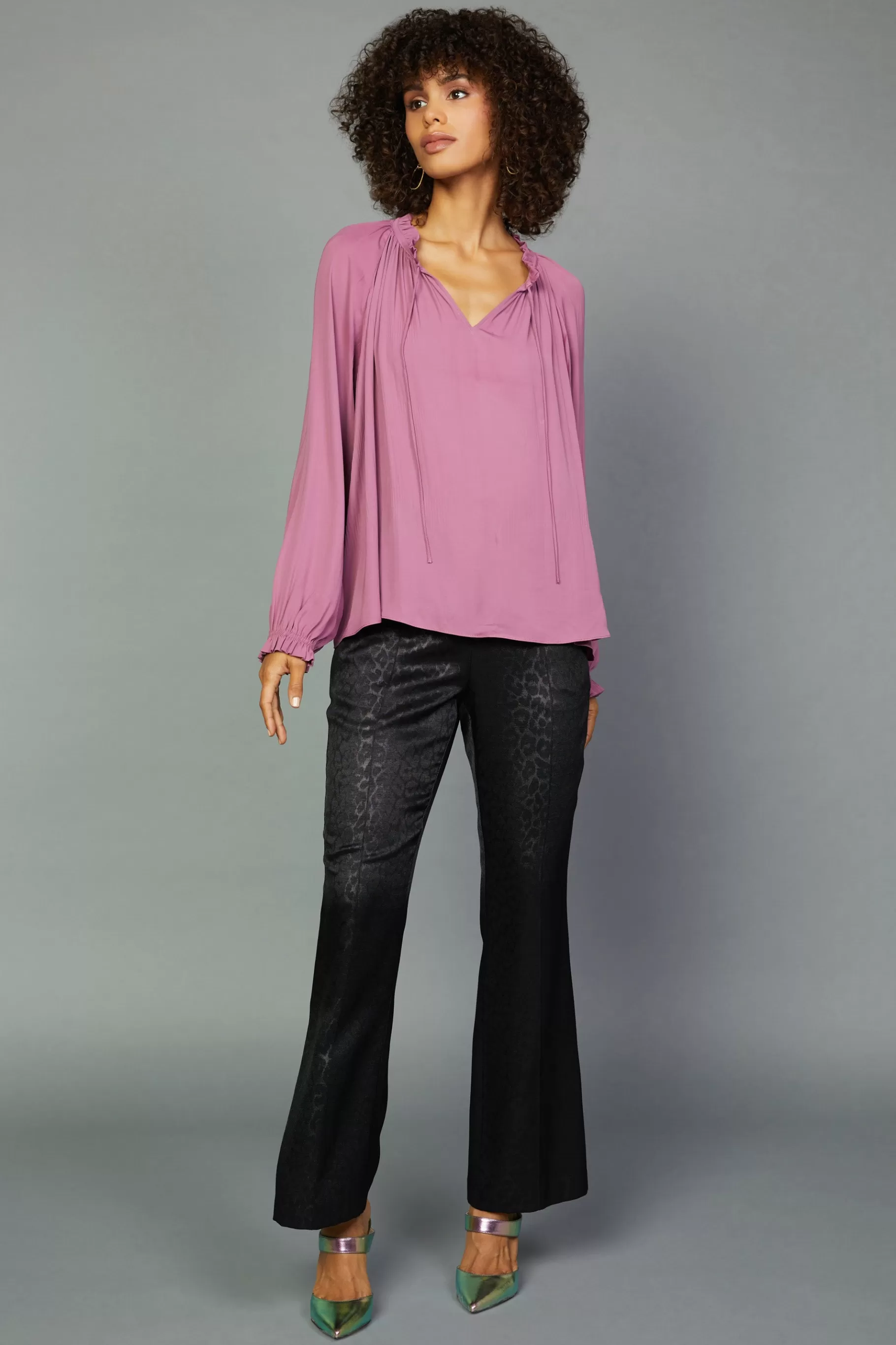 Current Air Long Sleeve Tops>Charlotte Pleated Blouse CHATEAUROSE