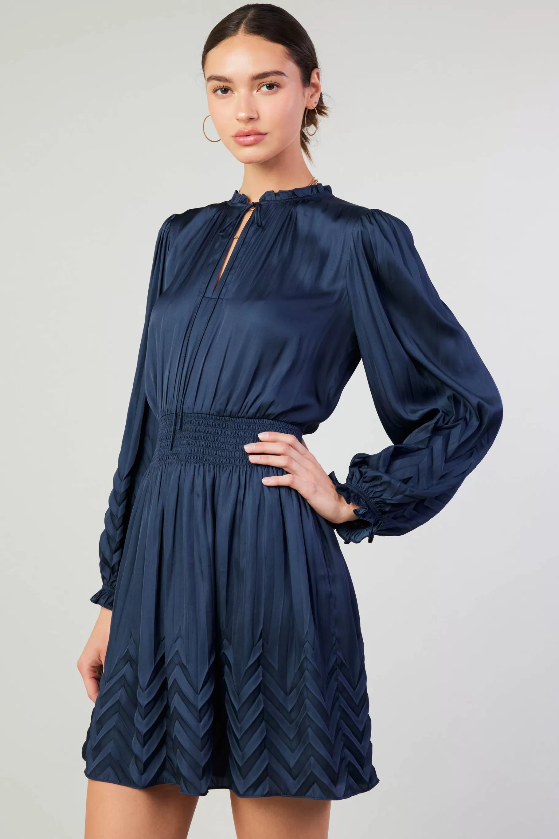 Current Air Mini Dresses>Chevron Pleat Mini Dress NAVY