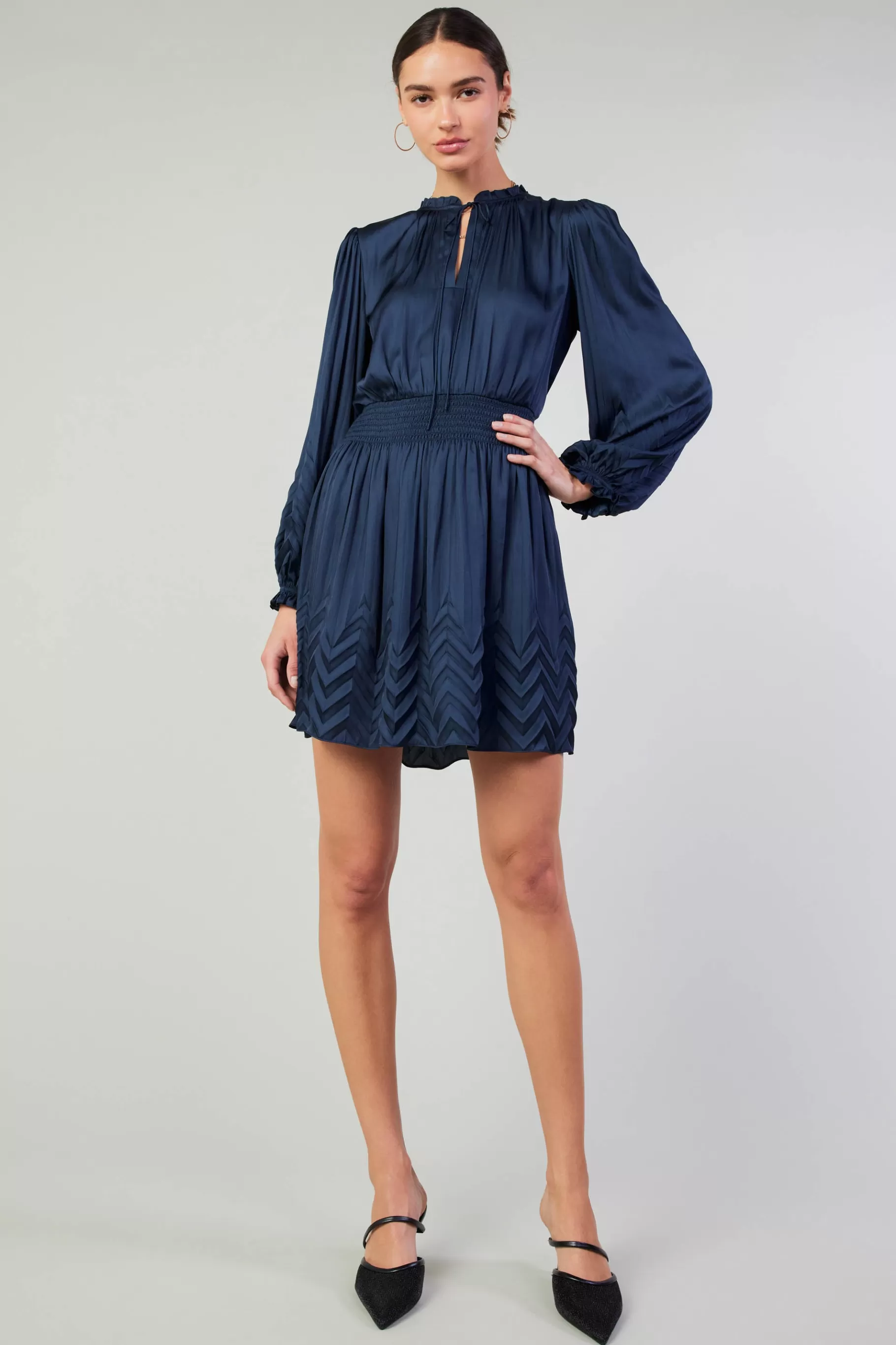 Current Air Mini Dresses>Chevron Pleat Mini Dress NAVY
