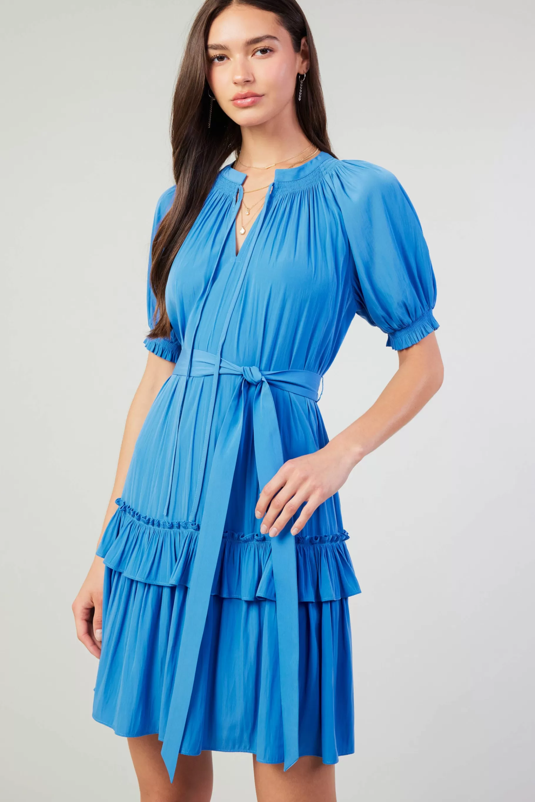 Current Air Mini Dresses>Coletta Smocked Yoke Mini Dress FADEDBLUE