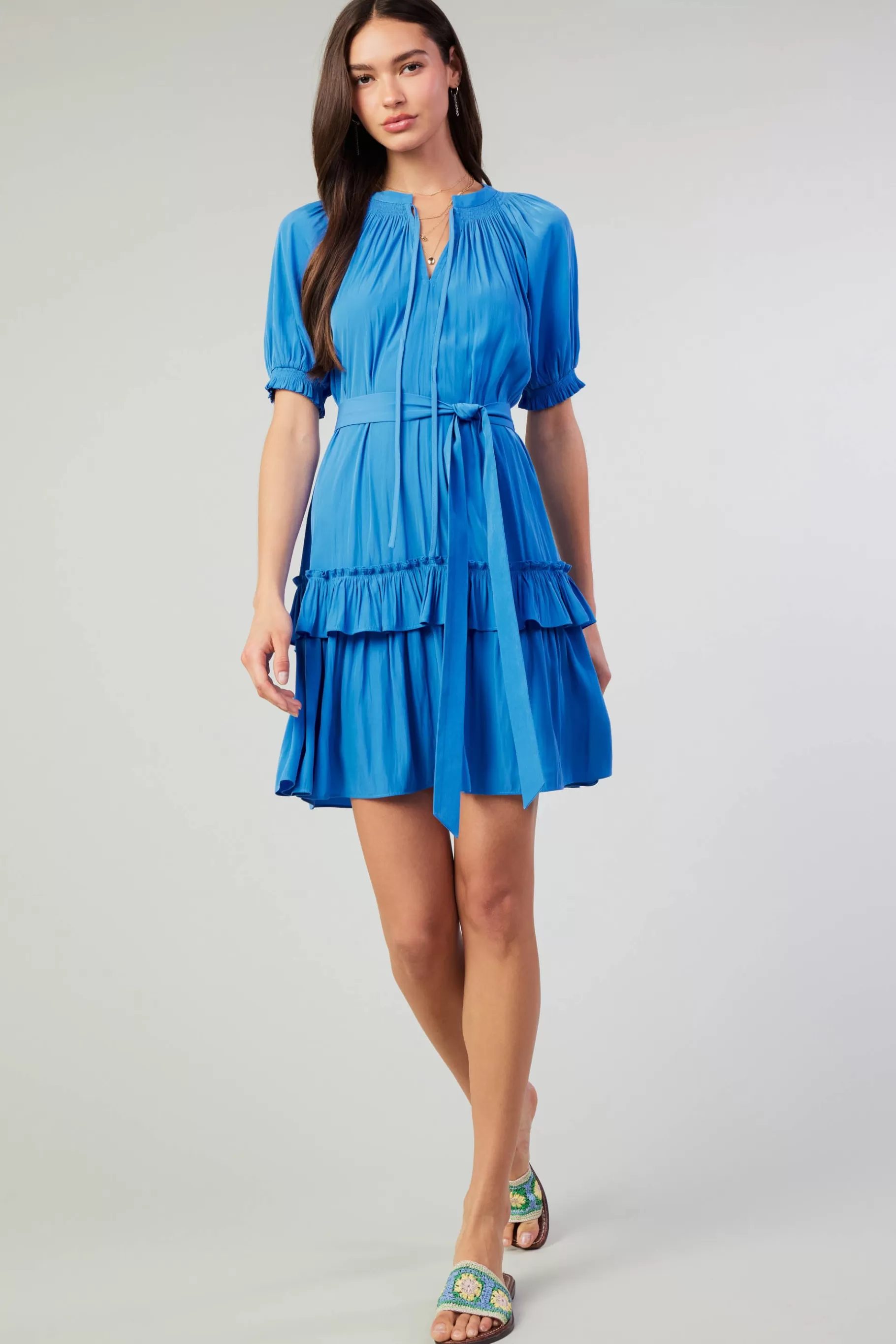 Current Air Mini Dresses>Coletta Smocked Yoke Mini Dress FADEDBLUE