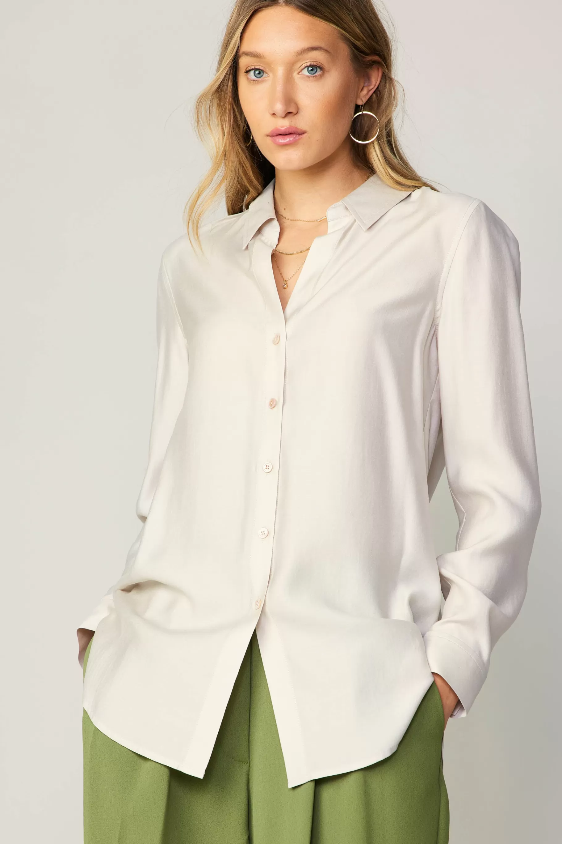 Current Air Long Sleeve Tops>Collared Button Down Shirt BONE