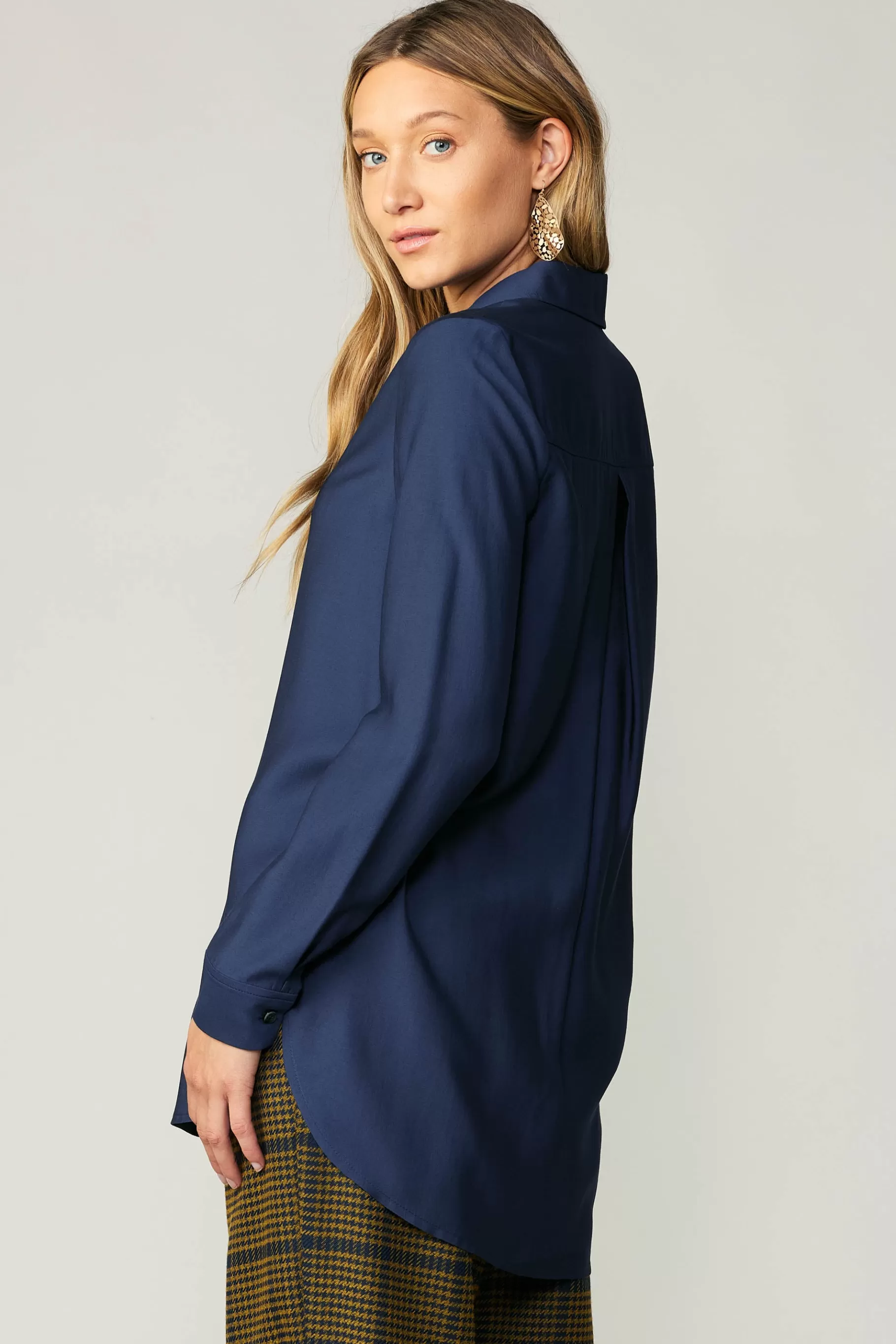 Current Air Long Sleeve Tops>Collared Button Down Shirt NAVY