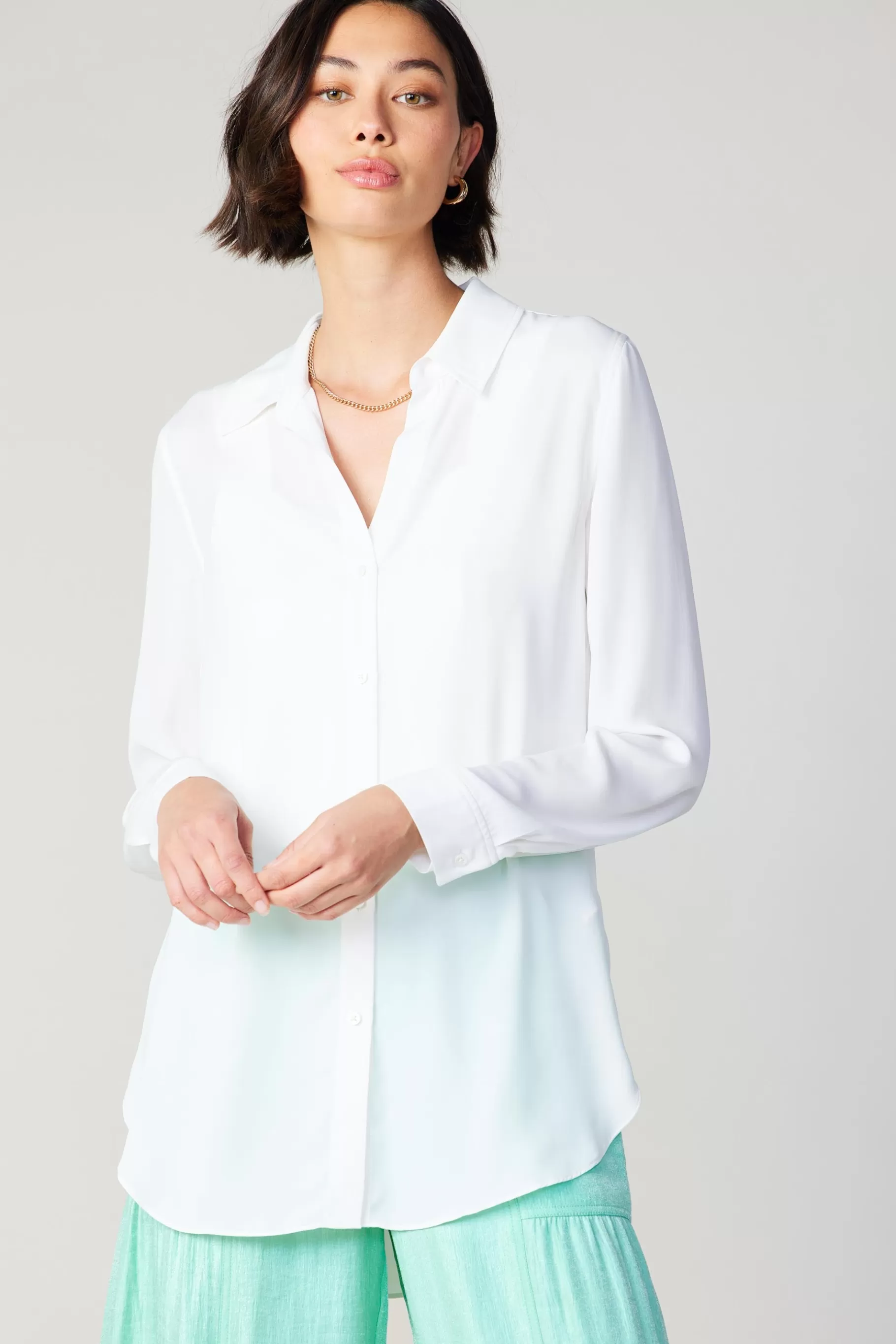 Current Air Long Sleeve Tops>Collared Buttondown Shirt WHITE