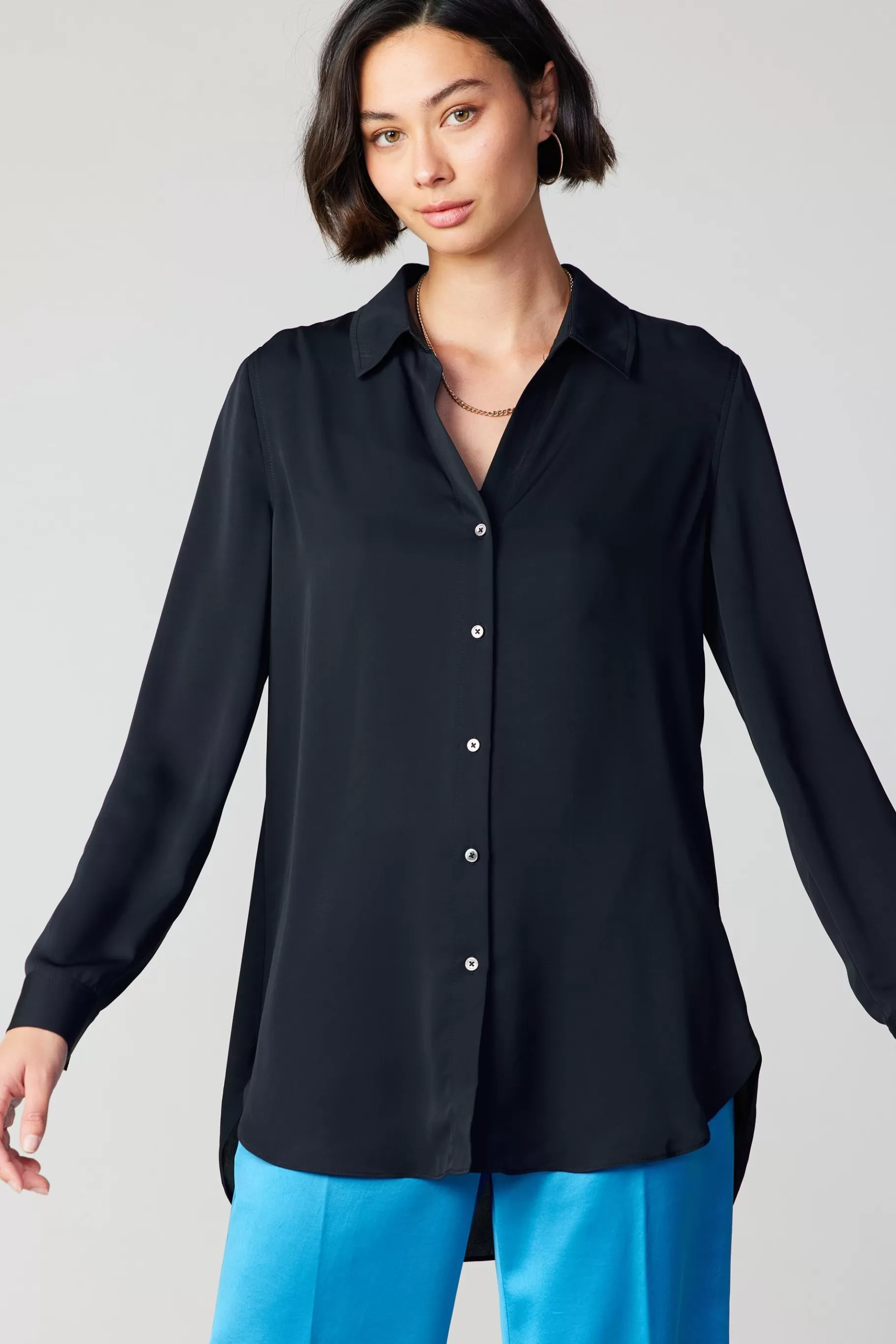 Current Air Long Sleeve Tops>Collared Buttondown Shirt BLACK