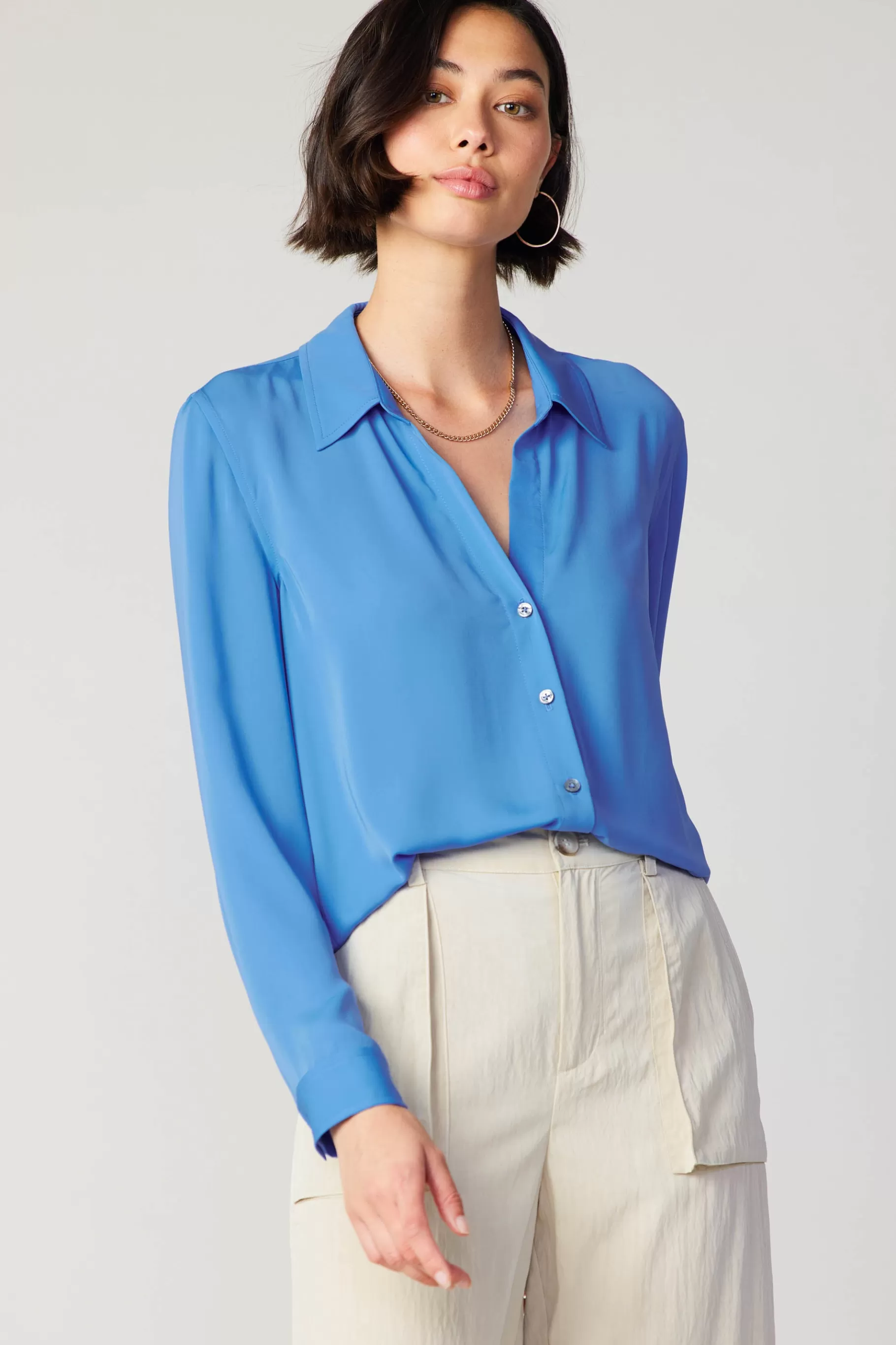 Current Air Long Sleeve Tops>Collared Buttondown Shirt BLUE