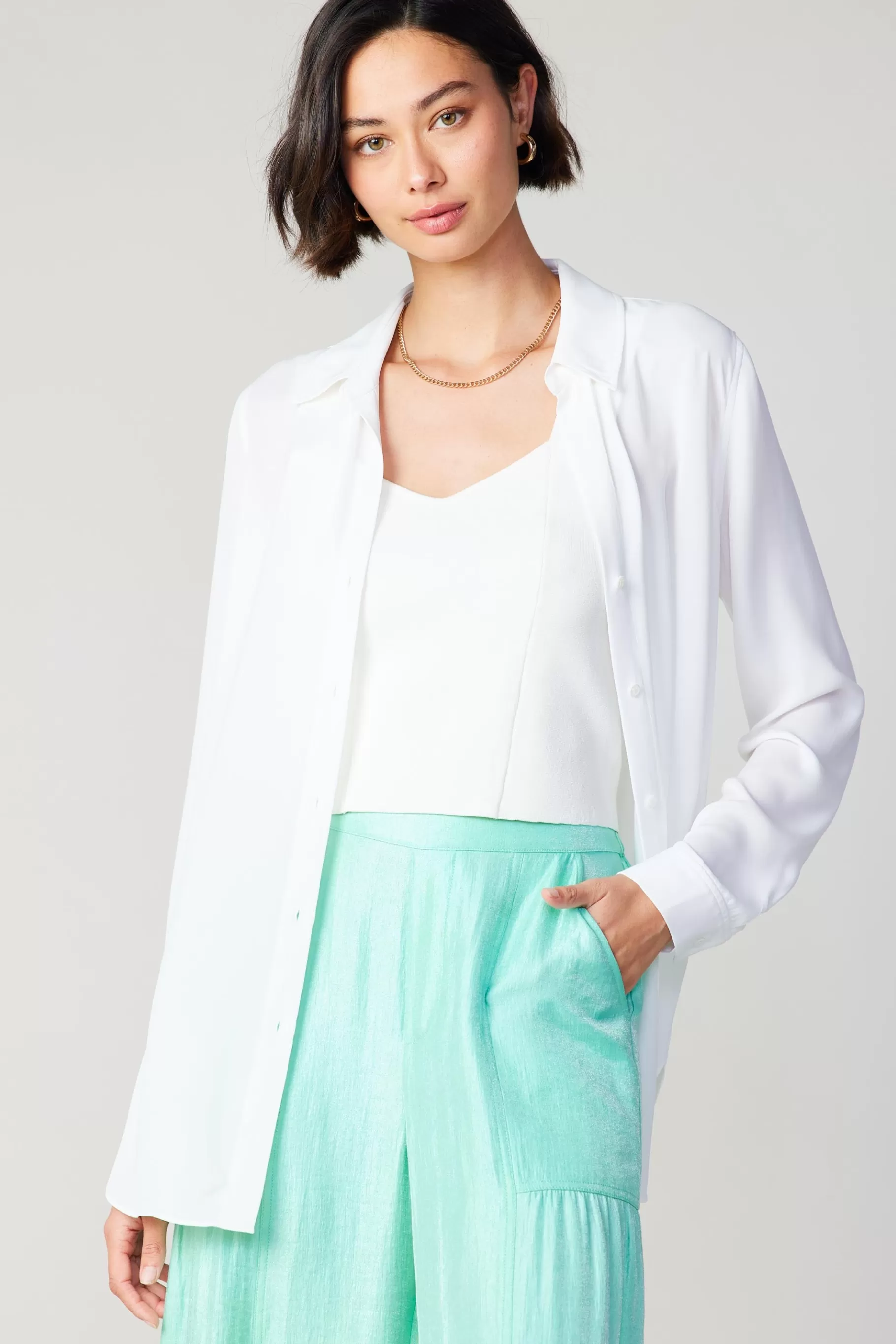 Current Air Long Sleeve Tops>Collared Buttondown Shirt WHITE