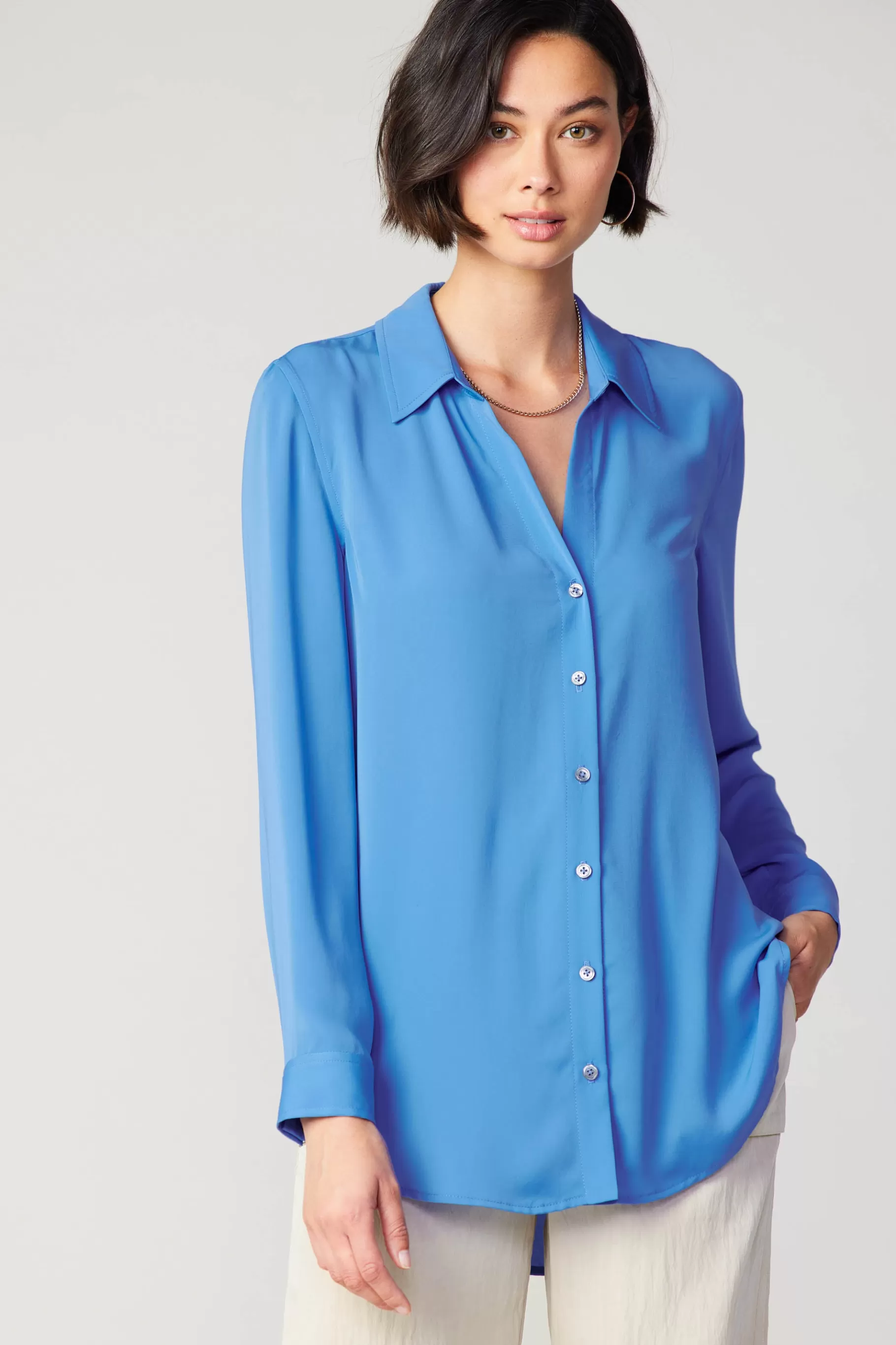 Current Air Long Sleeve Tops>Collared Buttondown Shirt BLUE
