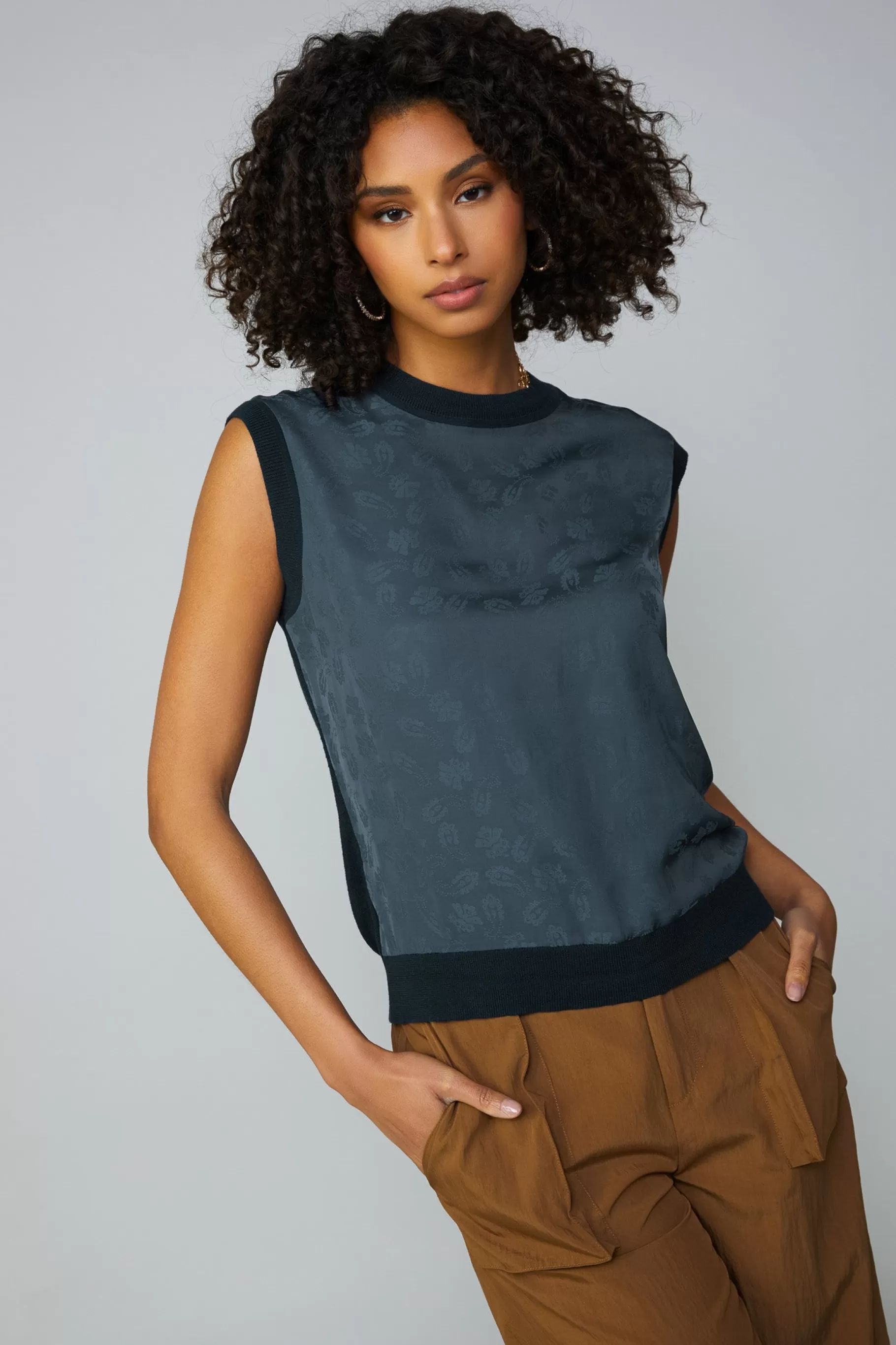 Current Air Sleeveless Tops | Sweaters>Contrast Crewneck Top MIDNIGHTNAVY