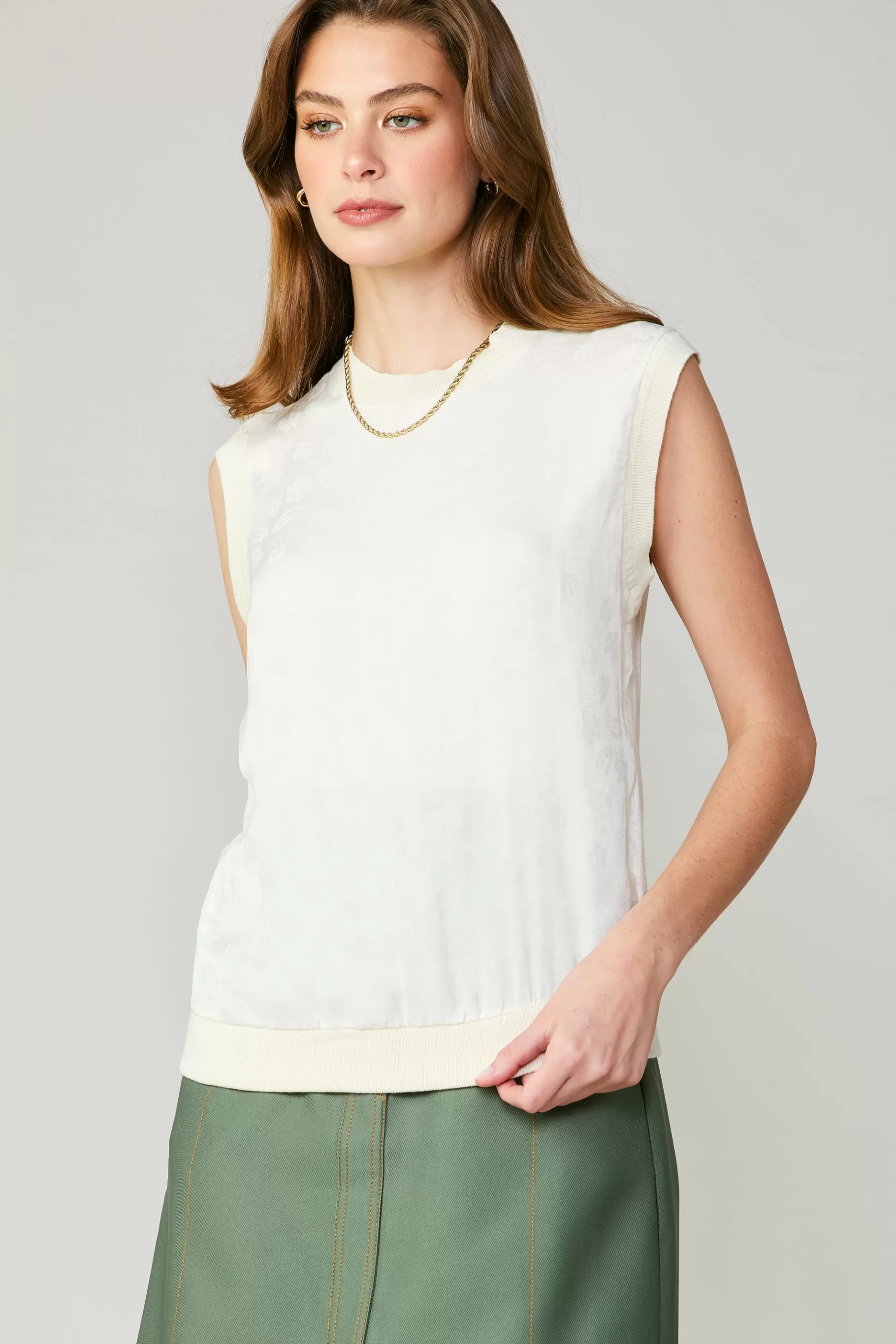Current Air Sleeveless Tops | Sweaters>Contrast Crewneck Top ECRU
