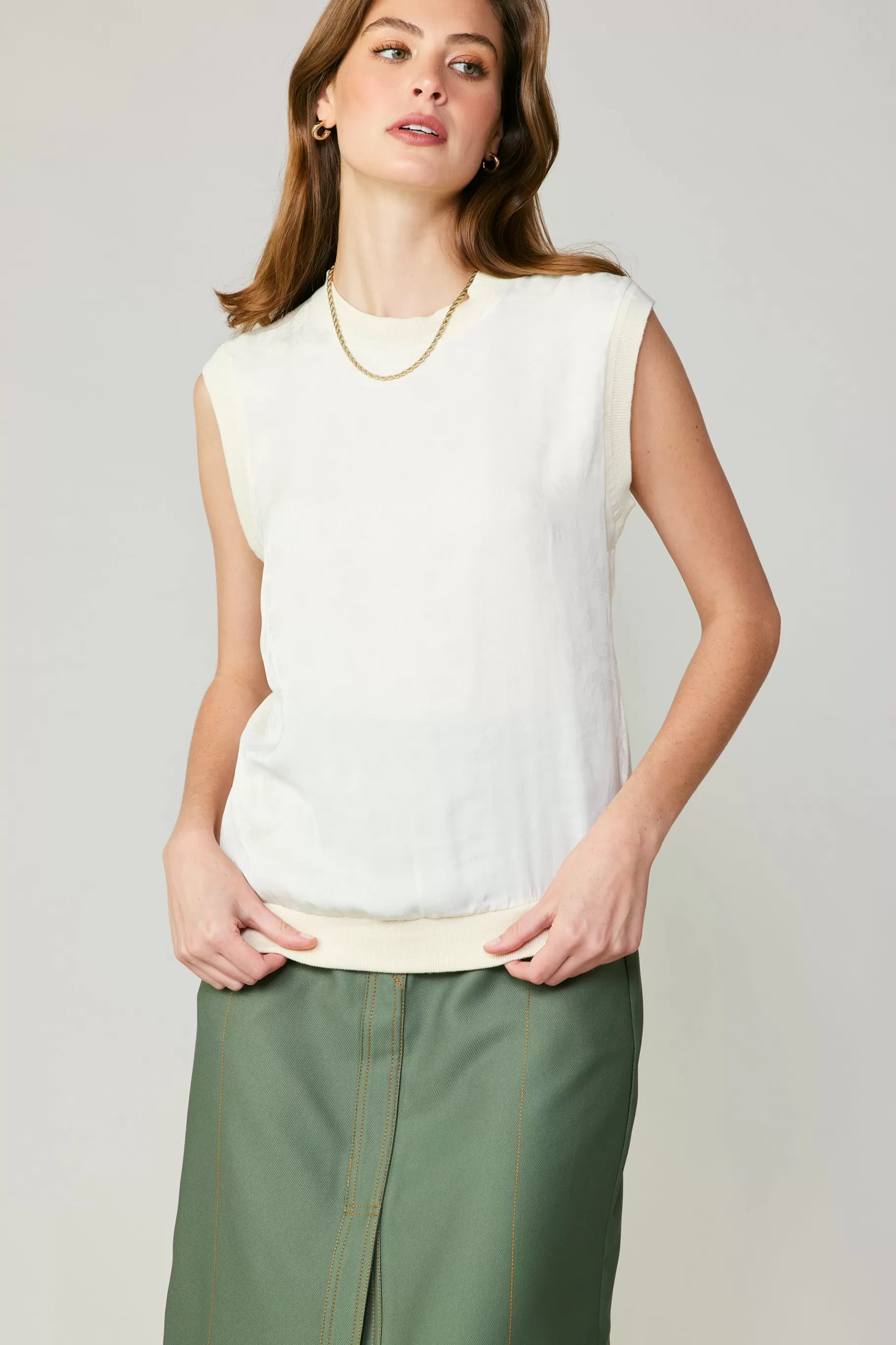 Current Air Sleeveless Tops | Sweaters>Contrast Crewneck Top ECRU