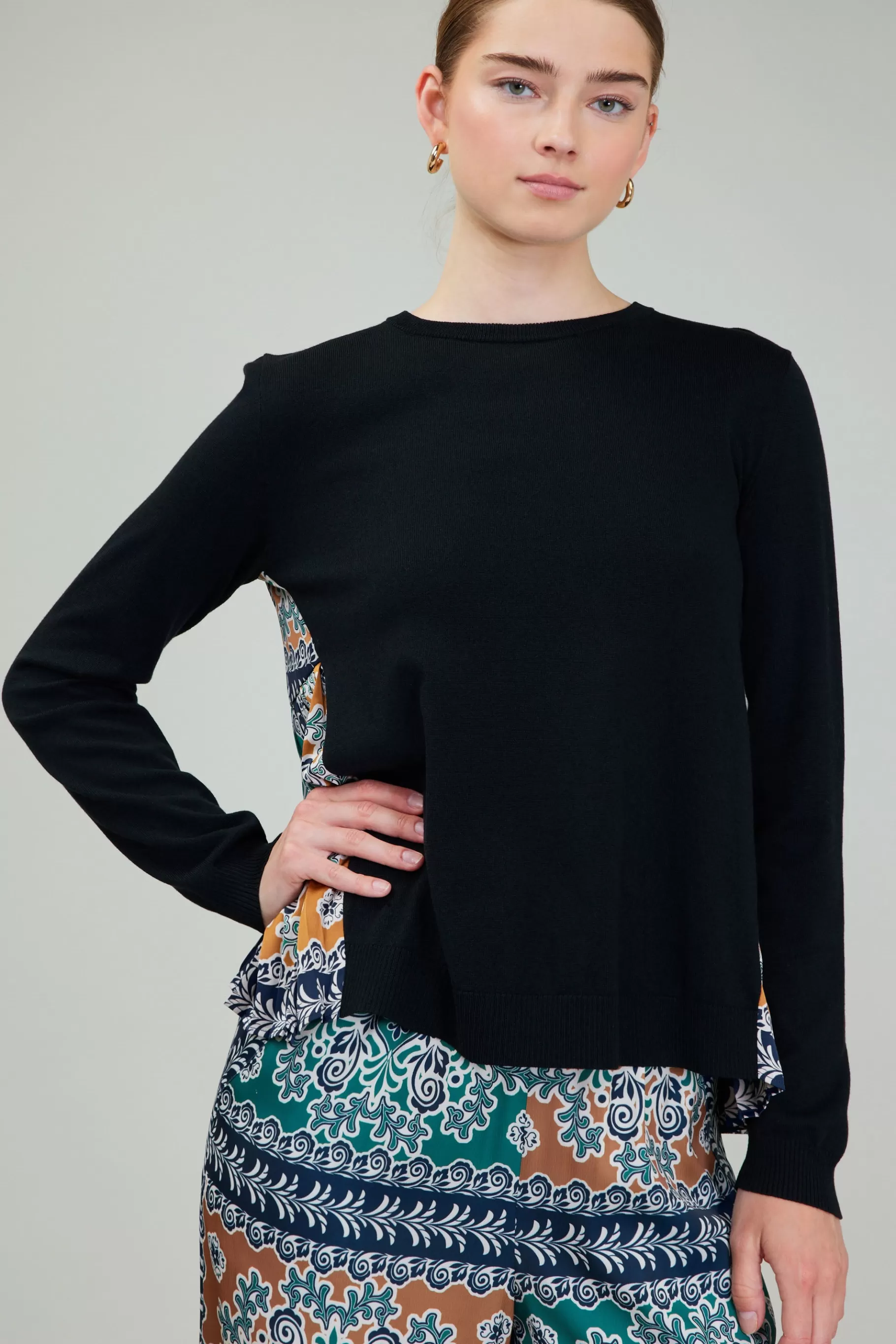 Current Air Knitwear | Long Sleeve Tops>Contrast Panel Sweater Top GREENMLT