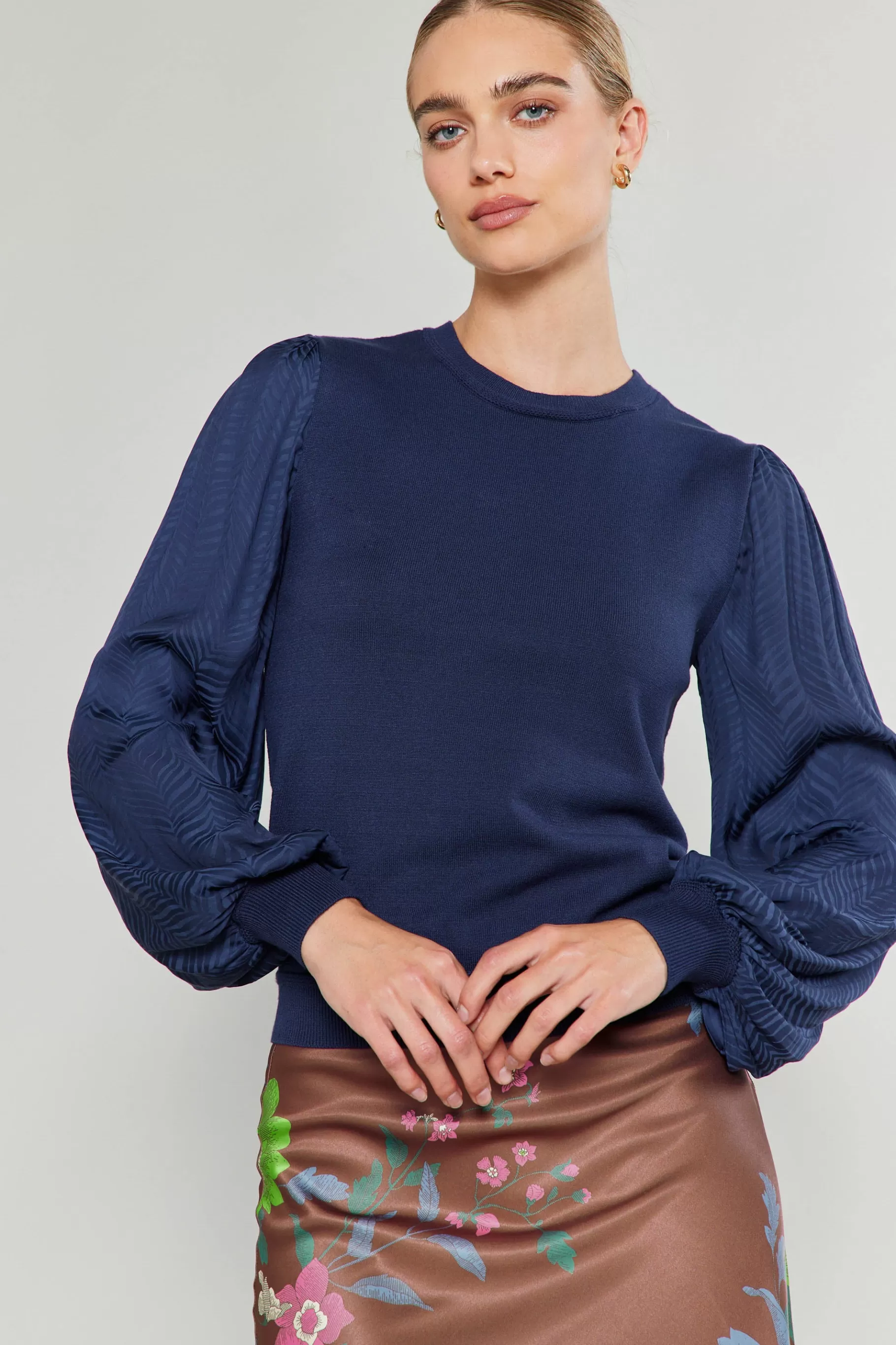 Current Air Knitwear | Sweaters>Contrast Sleeve Knit Top NAVY