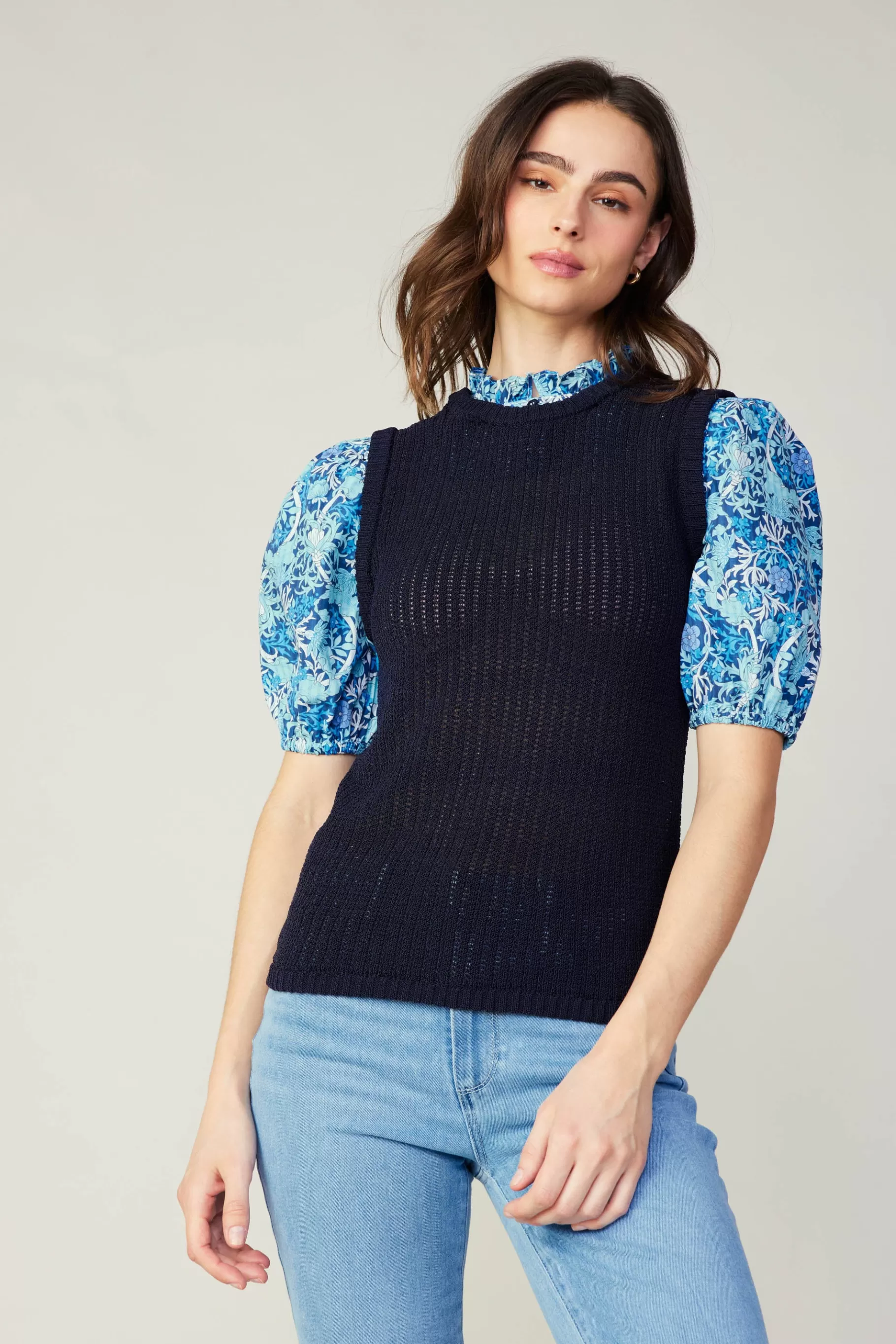 Current Air Knitwear | Sweaters>Contrast Sleeve Knit Top BLUEMLT