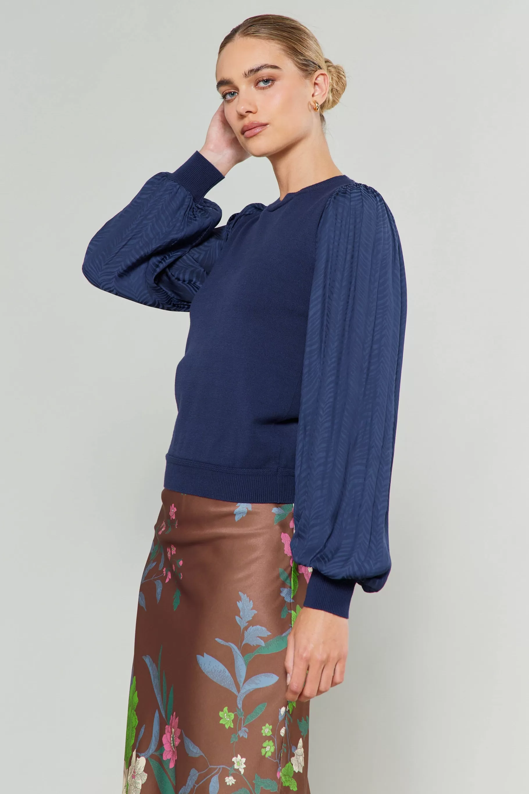 Current Air Knitwear | Sweaters>Contrast Sleeve Knit Top NAVY
