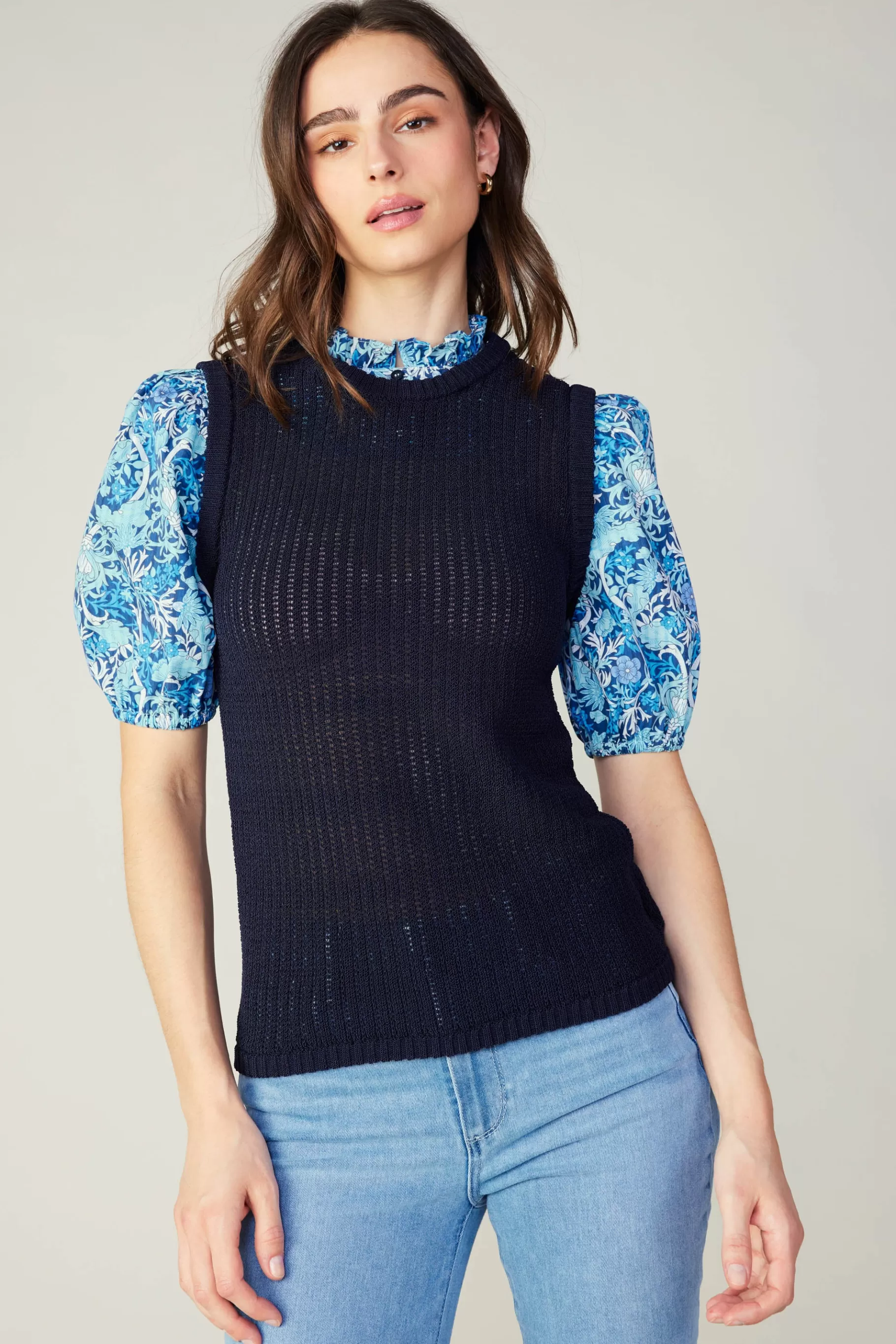 Current Air Knitwear | Sweaters>Contrast Sleeve Knit Top BLUEMLT