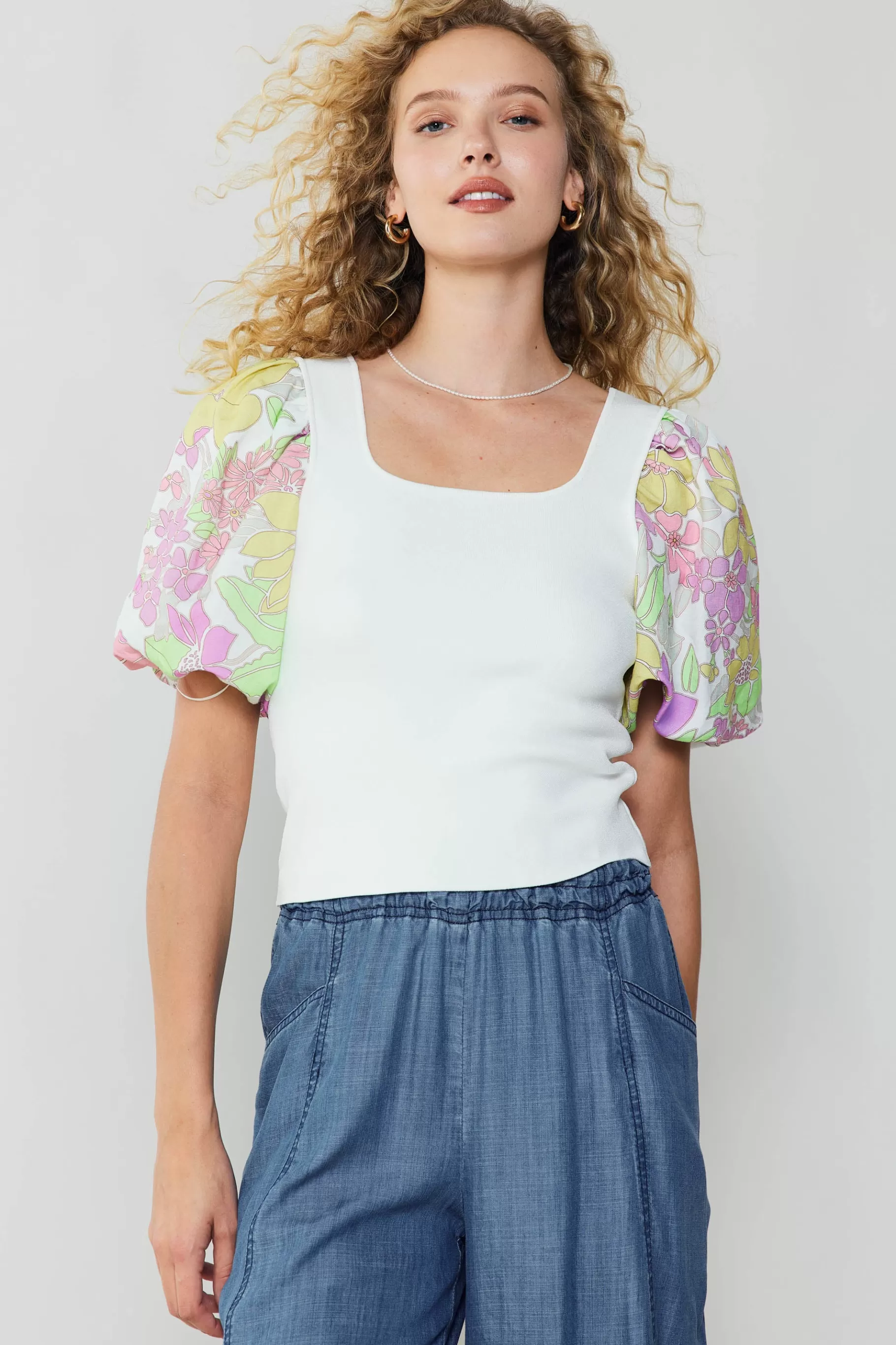 Current Air Knitwear | Sweaters>Contrast Sleeve Knit Top PINK