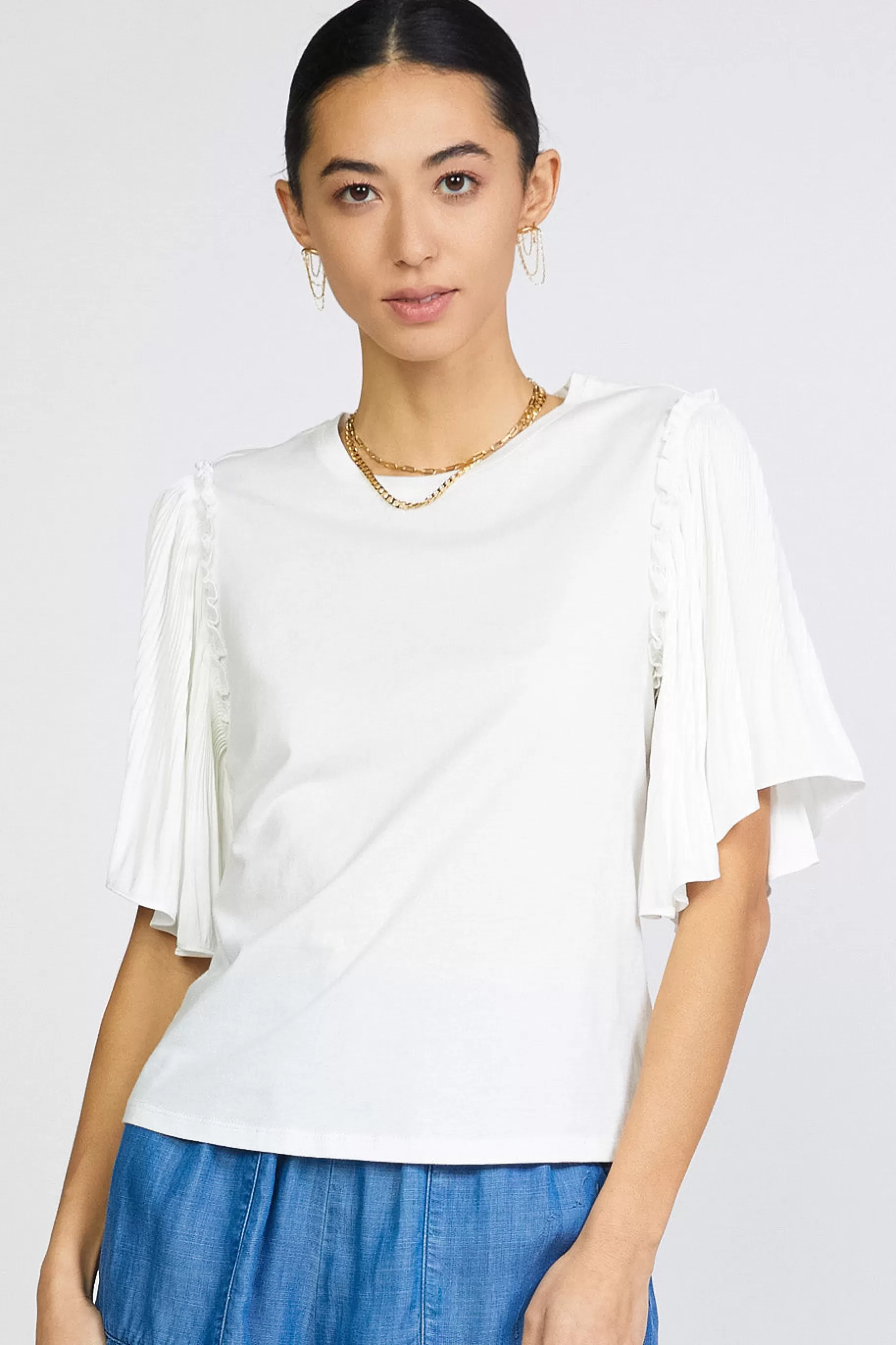 Current Air Short Sleeve Tops>Contrast Sleeve Shirt WHITE